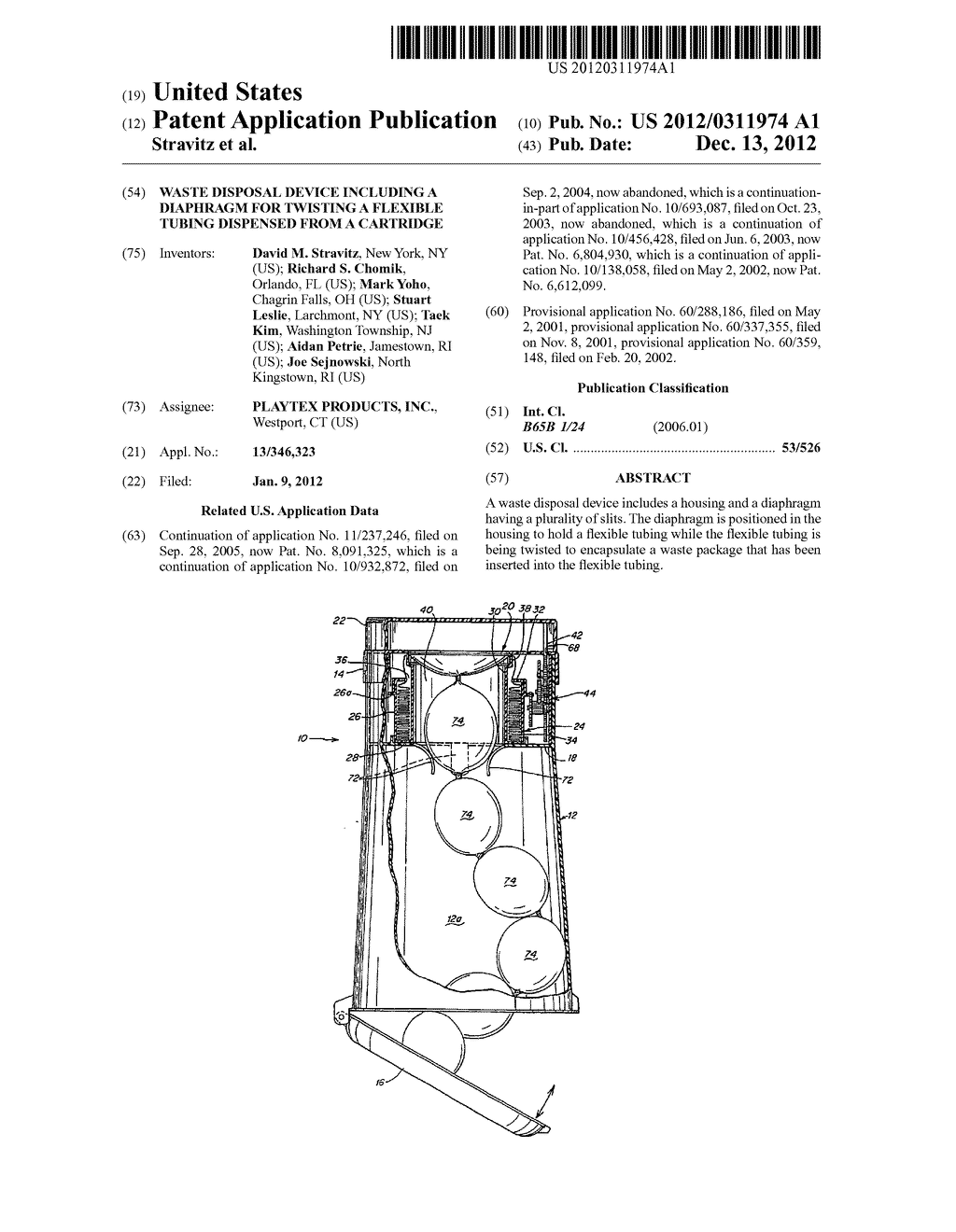 WASTE DISPOSAL DEVICE INCLUDING A DIAPHRAGM FOR TWISTING A FLEXIBLE TUBING     DISPENSED FROM A CARTRIDGE - diagram, schematic, and image 01