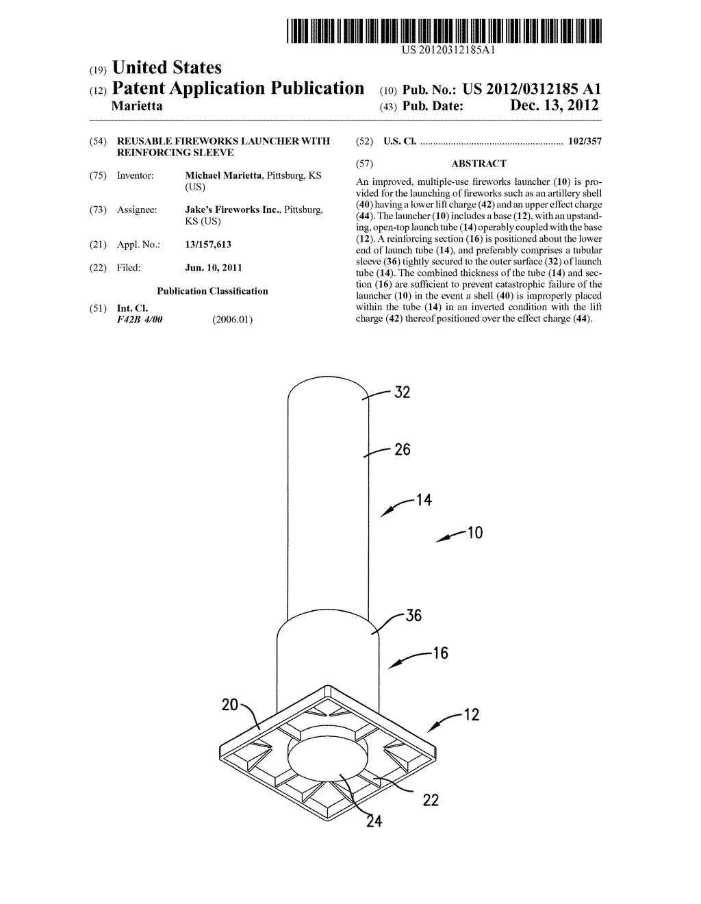 REUSABLE FIREWORKS LAUNCHER WITH REINFORCING SLEEVE - diagram, schematic, and image 01