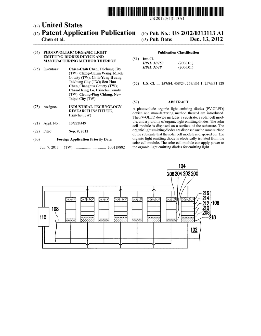 PHOTOVOLTAIC ORGANIC LIGHT EMITTING DIODES DEVICE AND MANUFACTURING METHOD     THEREOF - diagram, schematic, and image 01