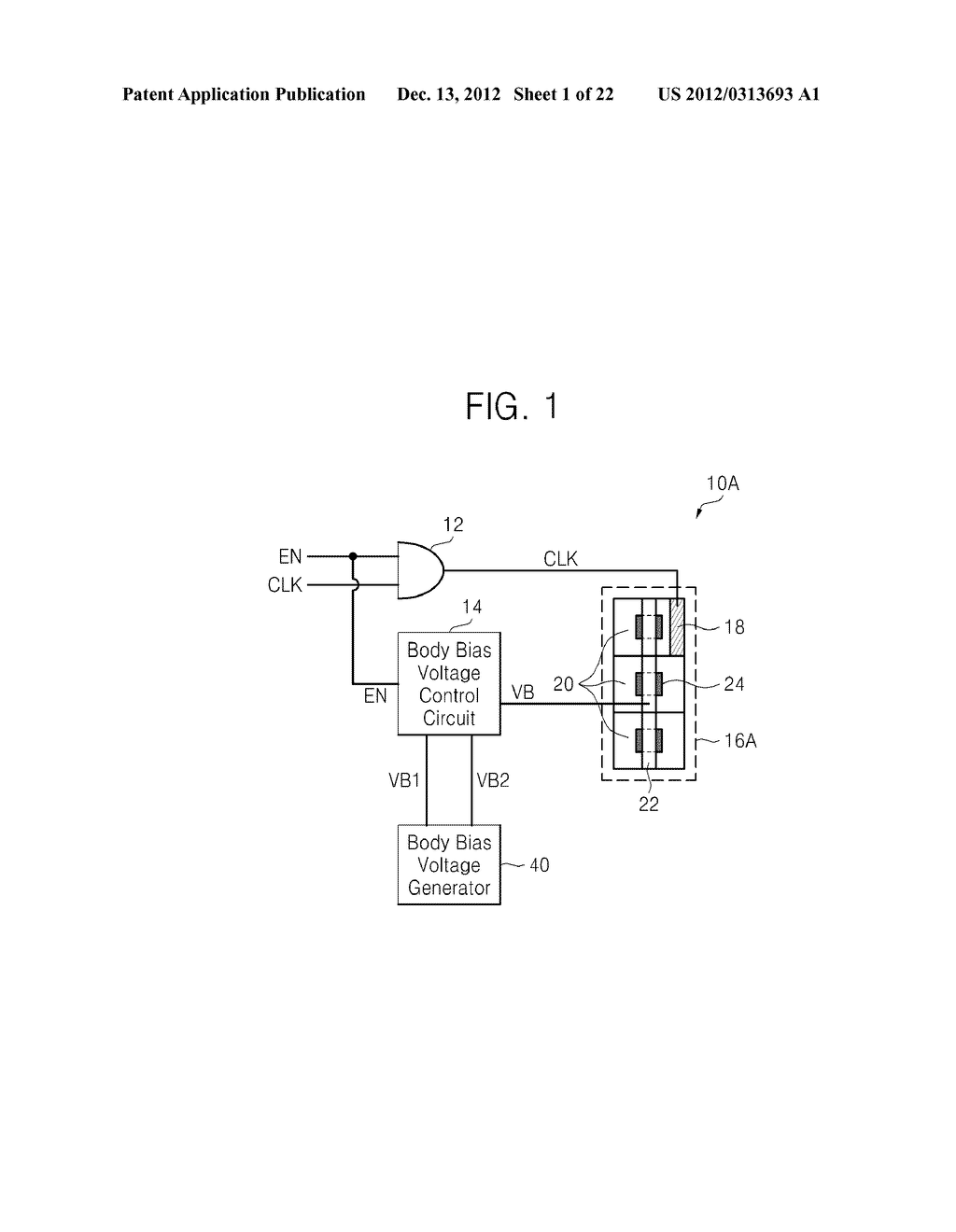 SEMICONDUCTOR DEVICE, METHOD AND SYSTEM WITH LOGIC GATE REGION RECEIVING     CLOCK SIGNAL AND BODY BIAS VOLTAGE BY ENABLE SIGNAL - diagram, schematic, and image 02