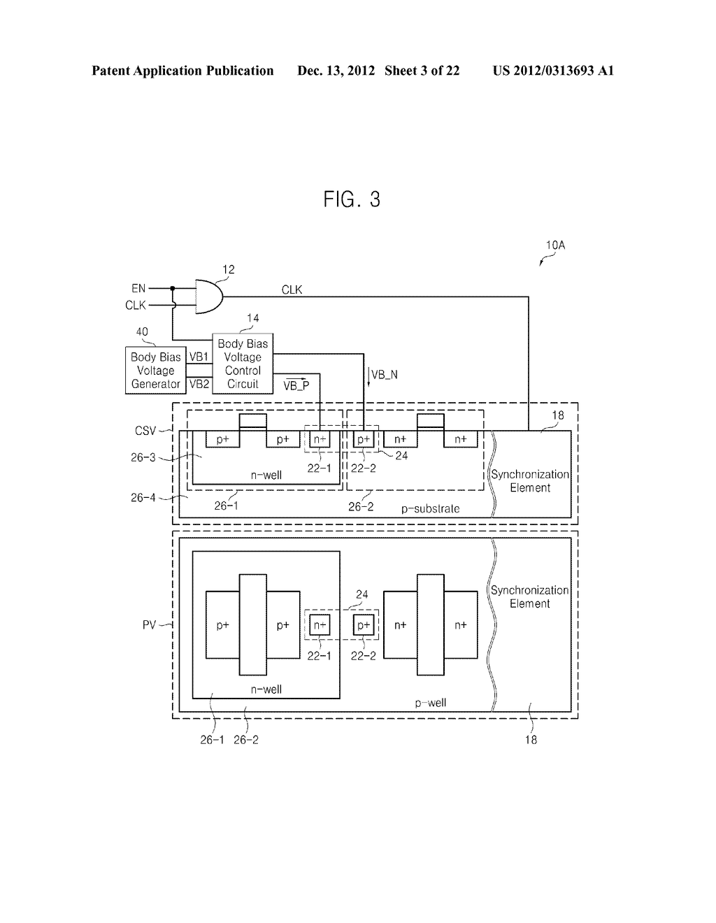 SEMICONDUCTOR DEVICE, METHOD AND SYSTEM WITH LOGIC GATE REGION RECEIVING     CLOCK SIGNAL AND BODY BIAS VOLTAGE BY ENABLE SIGNAL - diagram, schematic, and image 04