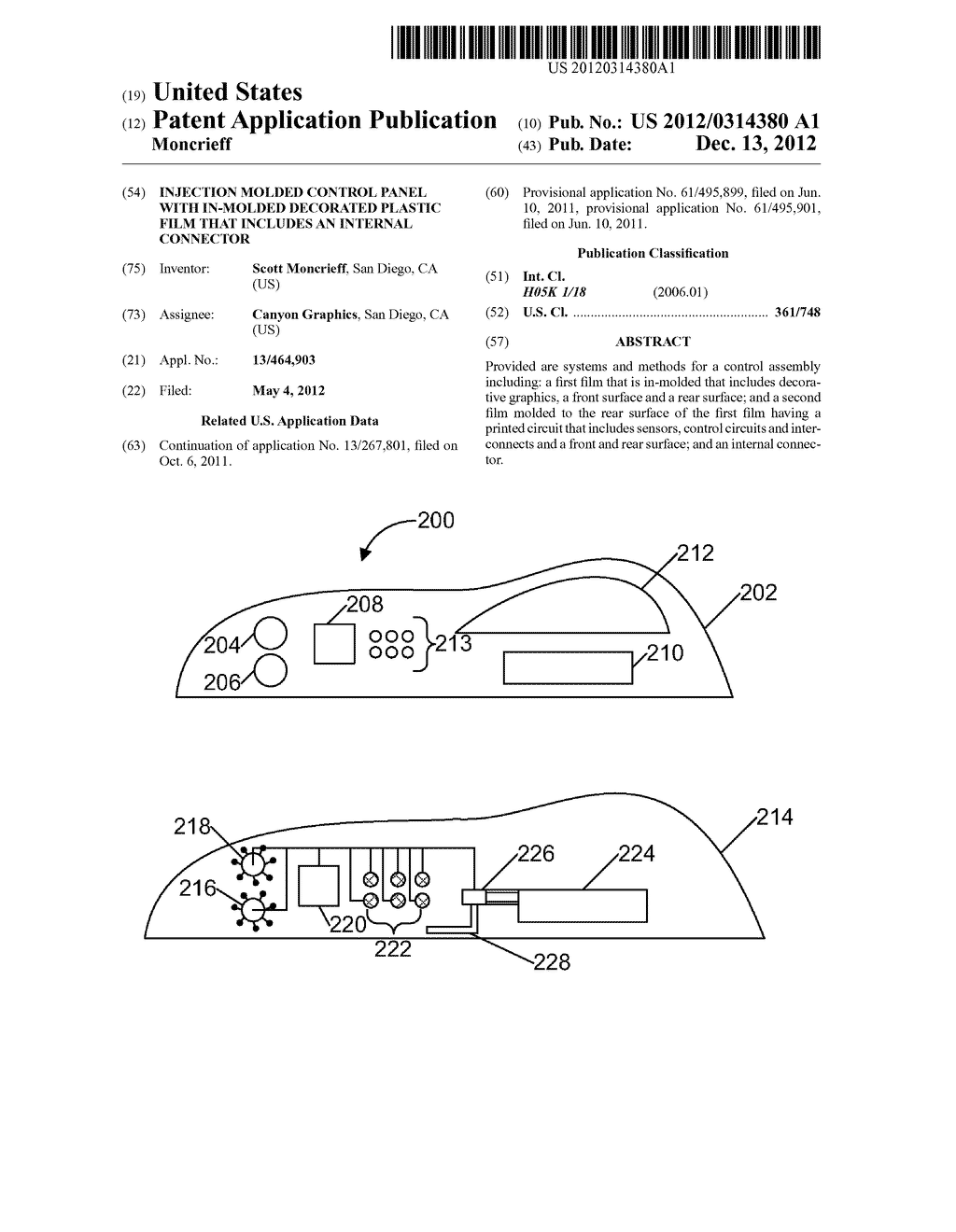 INJECTION MOLDED CONTROL PANEL WITH IN-MOLDED DECORATED PLASTIC FILM THAT     INCLUDES AN INTERNAL CONNECTOR - diagram, schematic, and image 01