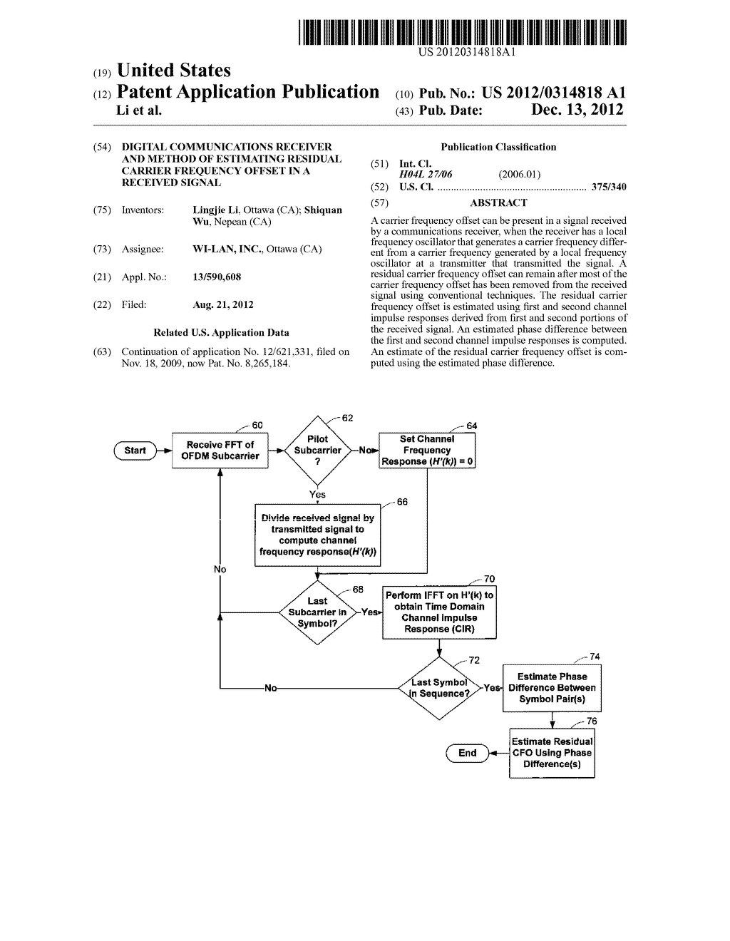 DIGITAL COMMUNICATIONS RECEIVER AND METHOD OF ESTIMATING RESIDUAL CARRIER     FREQUENCY OFFSET IN A RECEIVED SIGNAL - diagram, schematic, and image 01