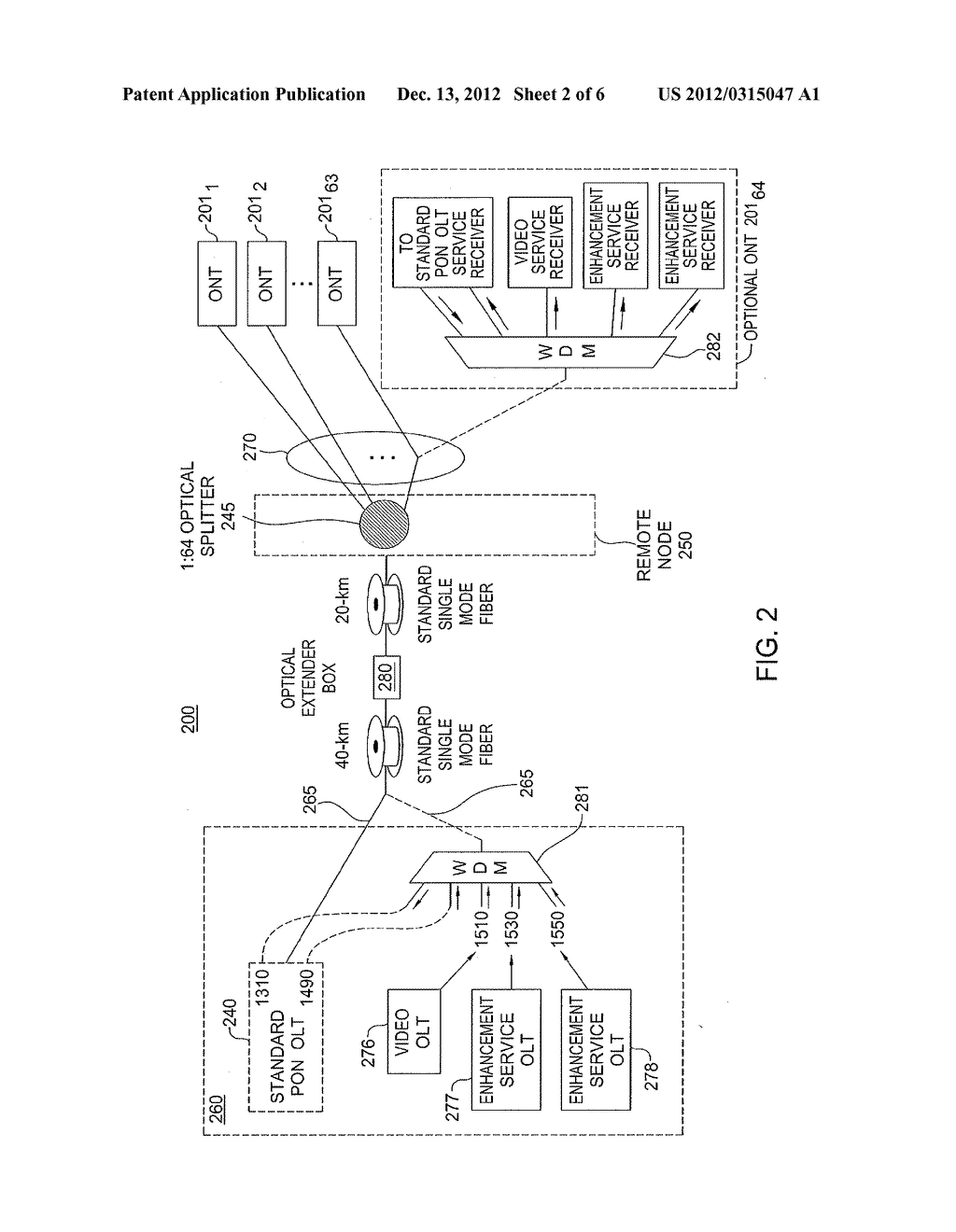 METHOD AND APPARATUS FOR ENABLING MULTIPLE OPTICAL LINE TERMINATION     DEVICES TO SHARE A FEEDER FIBER - diagram, schematic, and image 03