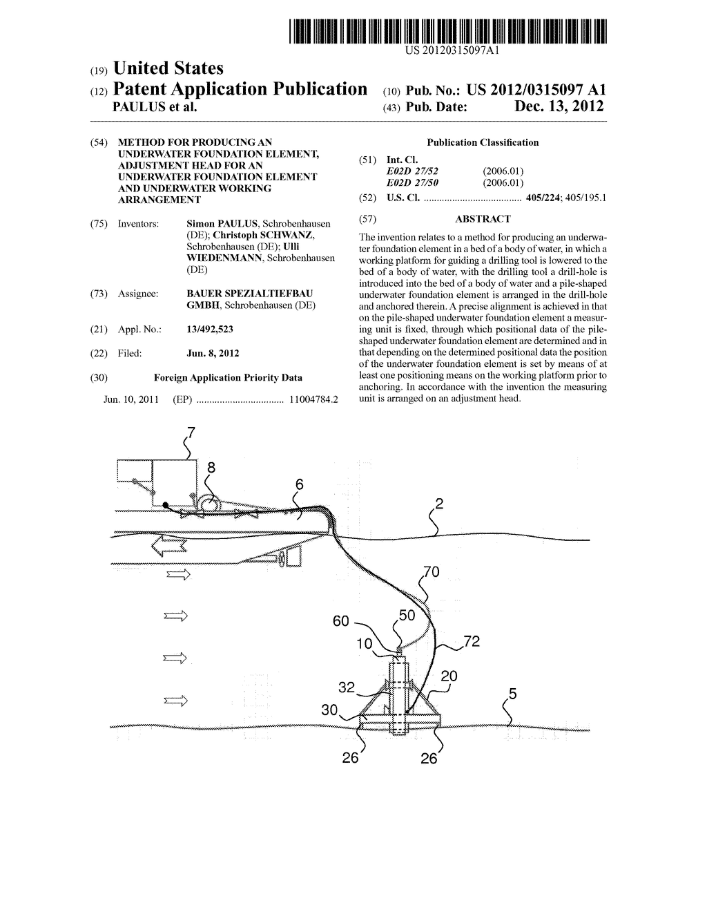 METHOD FOR PRODUCING AN UNDERWATER FOUNDATION ELEMENT, ADJUSTMENT HEAD FOR     AN UNDERWATER FOUNDATION ELEMENT AND UNDERWATER WORKING ARRANGEMENT - diagram, schematic, and image 01