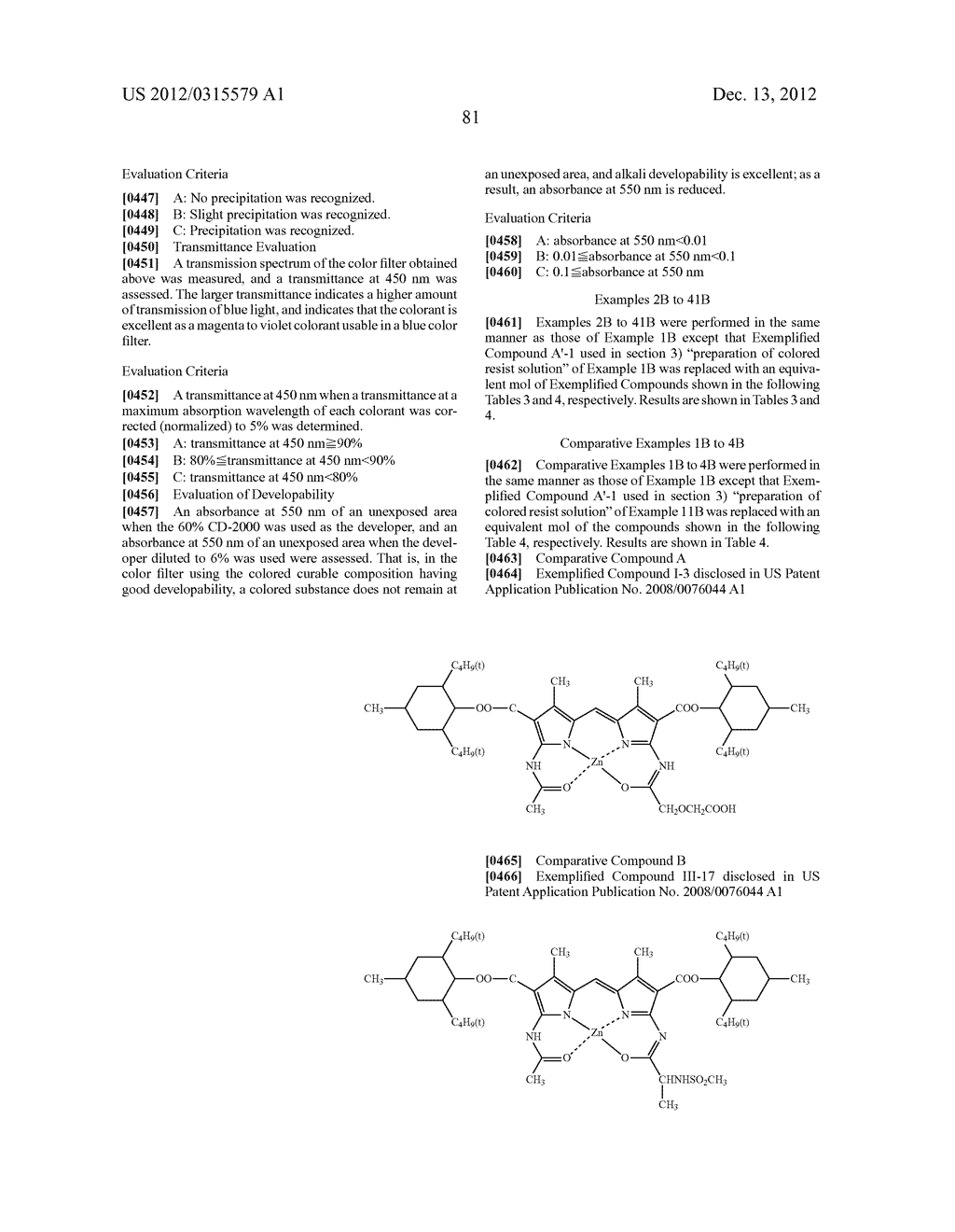 COLORED CURABLE COMPOSITION, COLOR FILTER AND METHOD OF PRODUCING THE     SAME, AND DIPYRROMETHENE METAL COMPLEX COMPOUND AND TAUTOMER THEREOF - diagram, schematic, and image 82