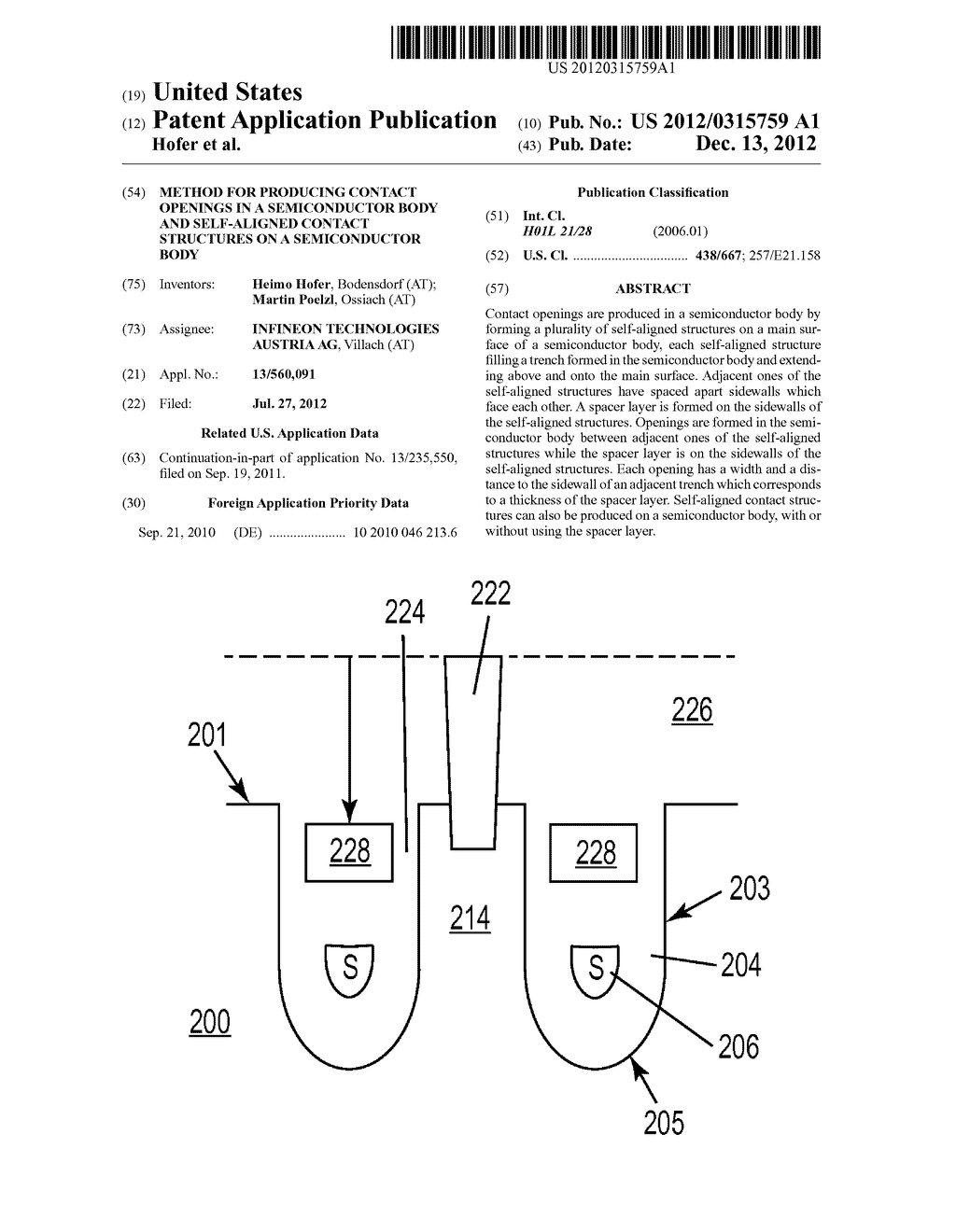 METHOD FOR PRODUCING CONTACT OPENINGS IN A SEMICONDUCTOR BODY AND     SELF-ALIGNED CONTACT STRUCTURES ON A SEMICONDUCTOR BODY - diagram, schematic, and image 01