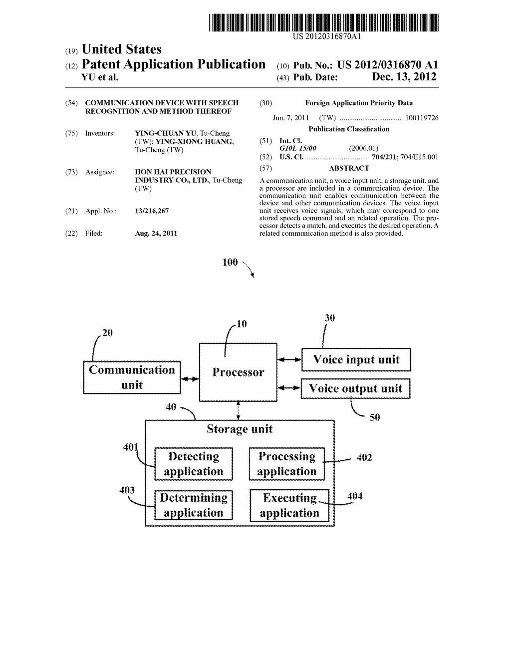 COMMUNICATION DEVICE WITH SPEECH RECOGNITION AND METHOD THEREOF - diagram, schematic, and image 01