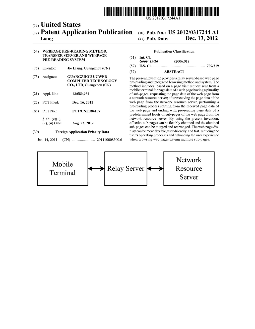 WEBPAGE PRE-READING METHOD, TRANSFER SERVER AND WEBPAGE PRE-READING SYSTEM - diagram, schematic, and image 01