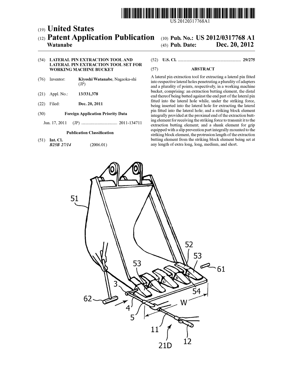 LATERAL PIN EXTRACTION TOOL AND LATERAL PIN EXTRACTION TOOL SET FOR     WORKING MACHINE BUCKET - diagram, schematic, and image 01