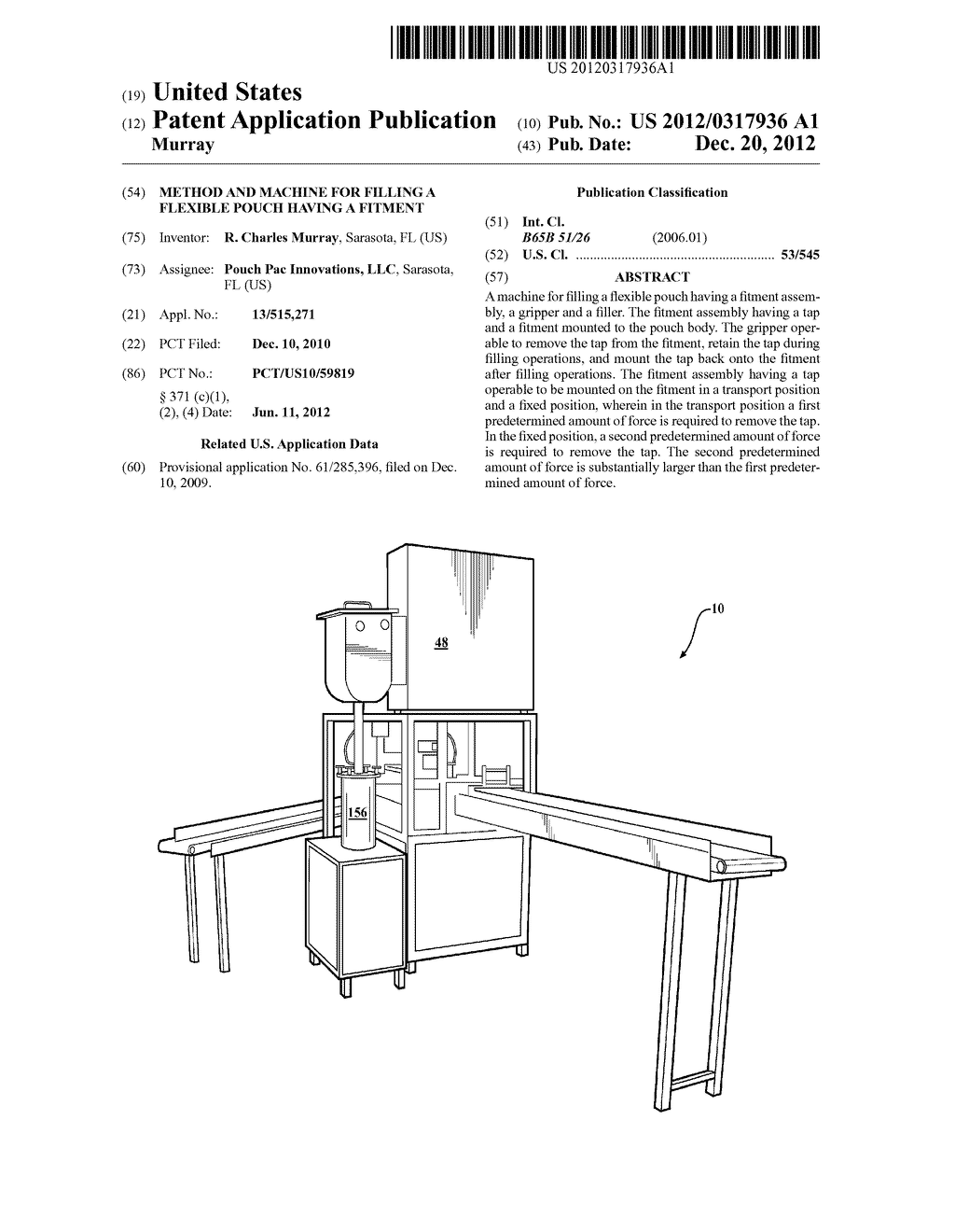 METHOD AND MACHINE FOR FILLING A FLEXIBLE POUCH HAVING A FITMENT - diagram, schematic, and image 01