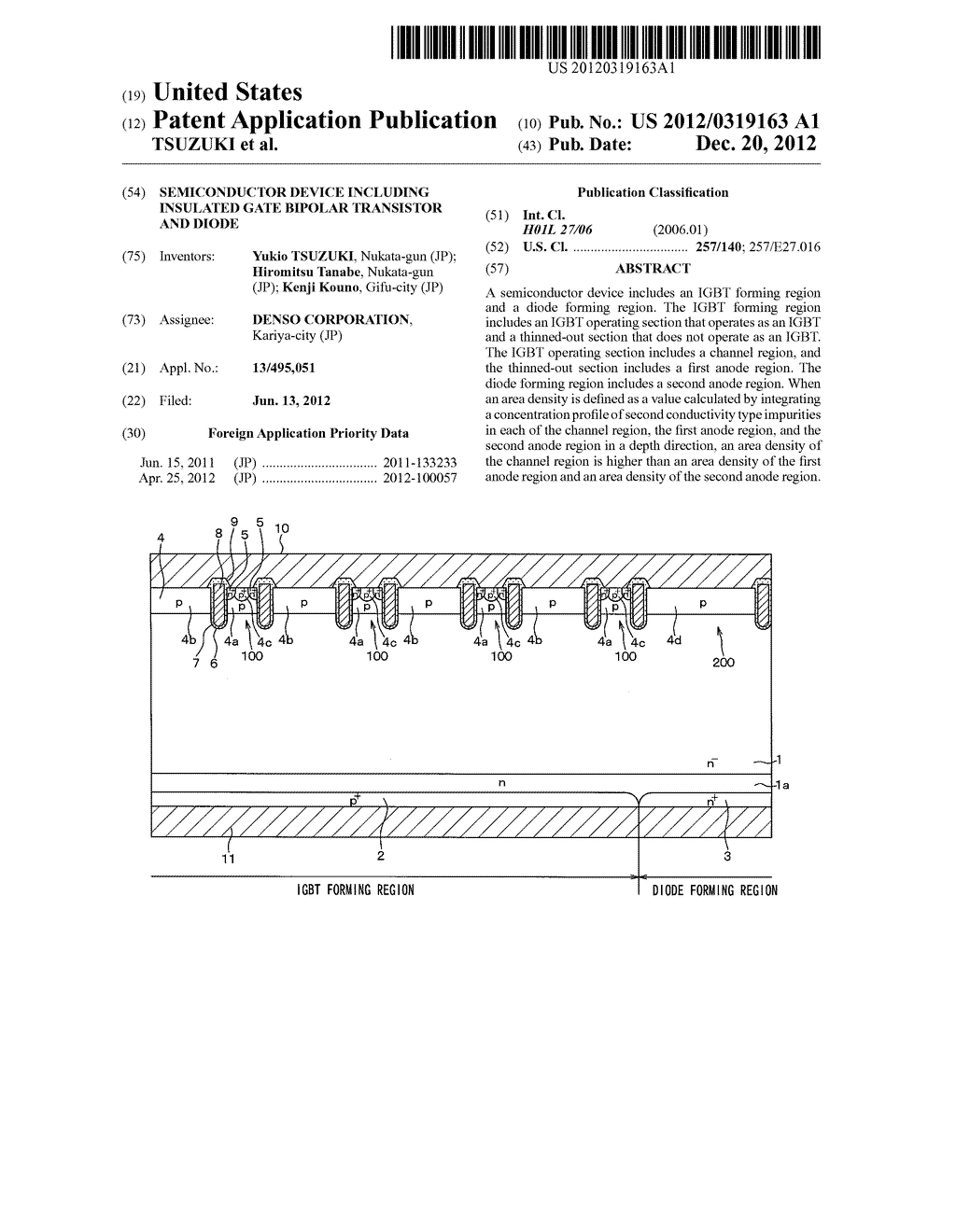 SEMICONDUCTOR DEVICE INCLUDING INSULATED GATE BIPOLAR TRANSISTOR AND DIODE - diagram, schematic, and image 01