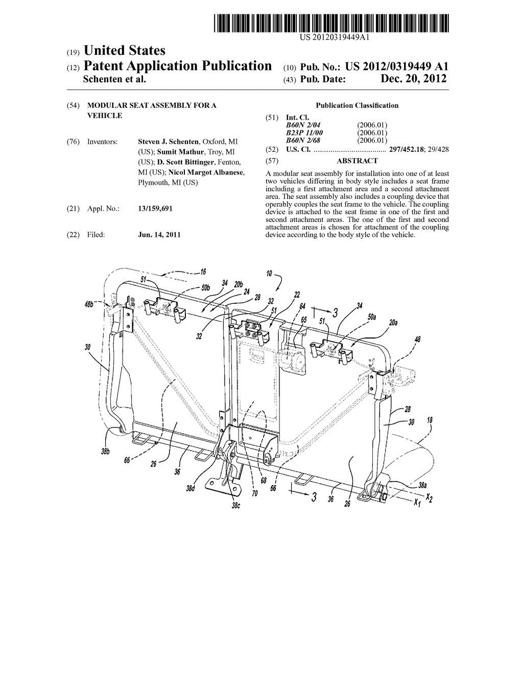 MODULAR SEAT ASSEMBLY FOR A VEHICLE - diagram, schematic, and image 01