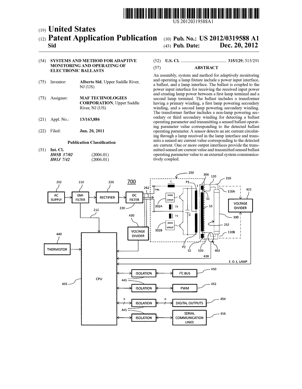 SYSTEMS AND METHOD FOR ADAPTIVE MONITORING AND OPERATING OF ELECTRONIC     BALLASTS - diagram, schematic, and image 01