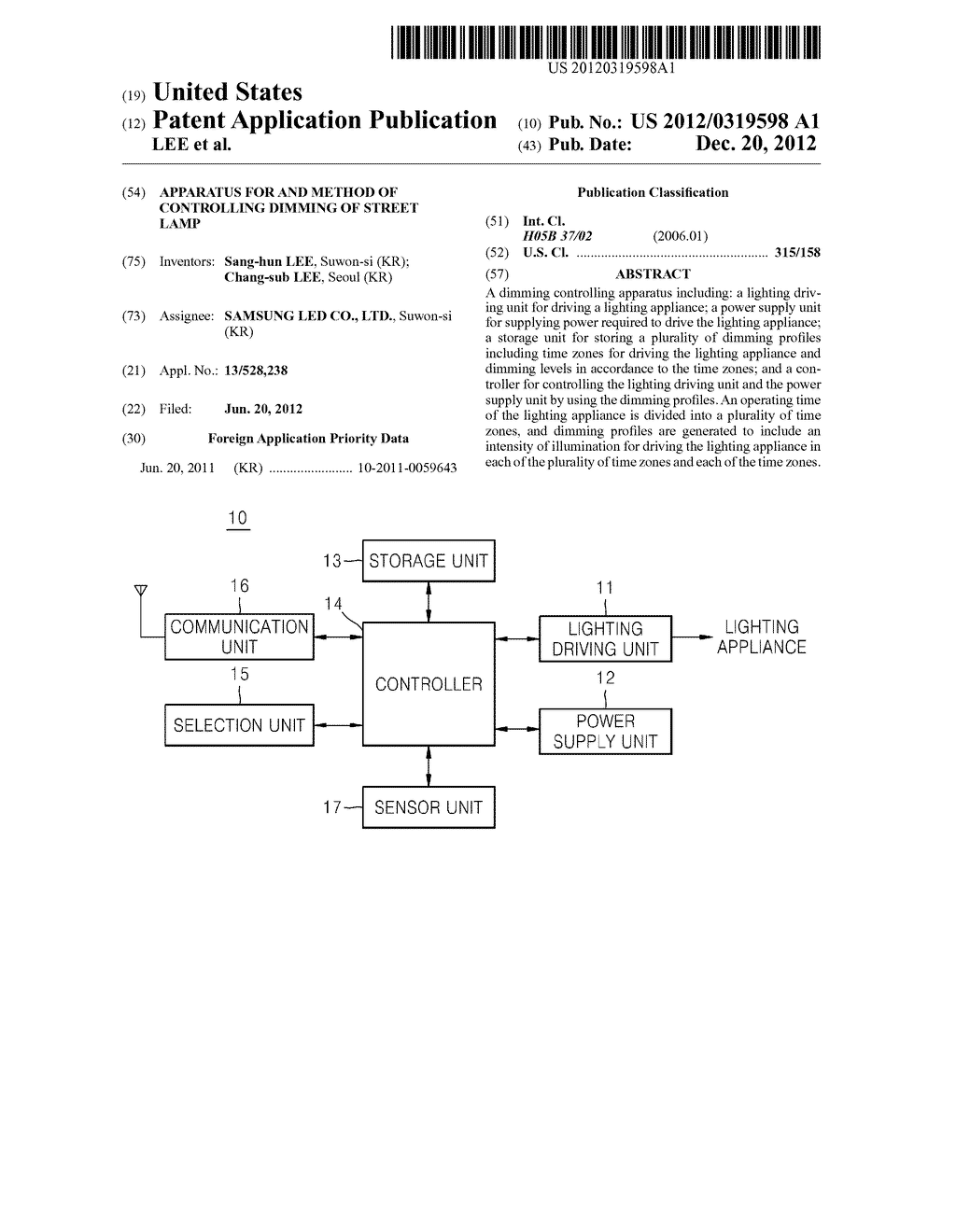 APPARATUS FOR AND METHOD OF CONTROLLING DIMMING OF STREET LAMP - diagram, schematic, and image 01