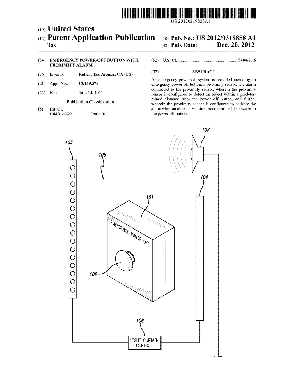 EMERGENCY POWER-OFF BUTTON WITH PROXIMITY ALARM - diagram, schematic, and image 01