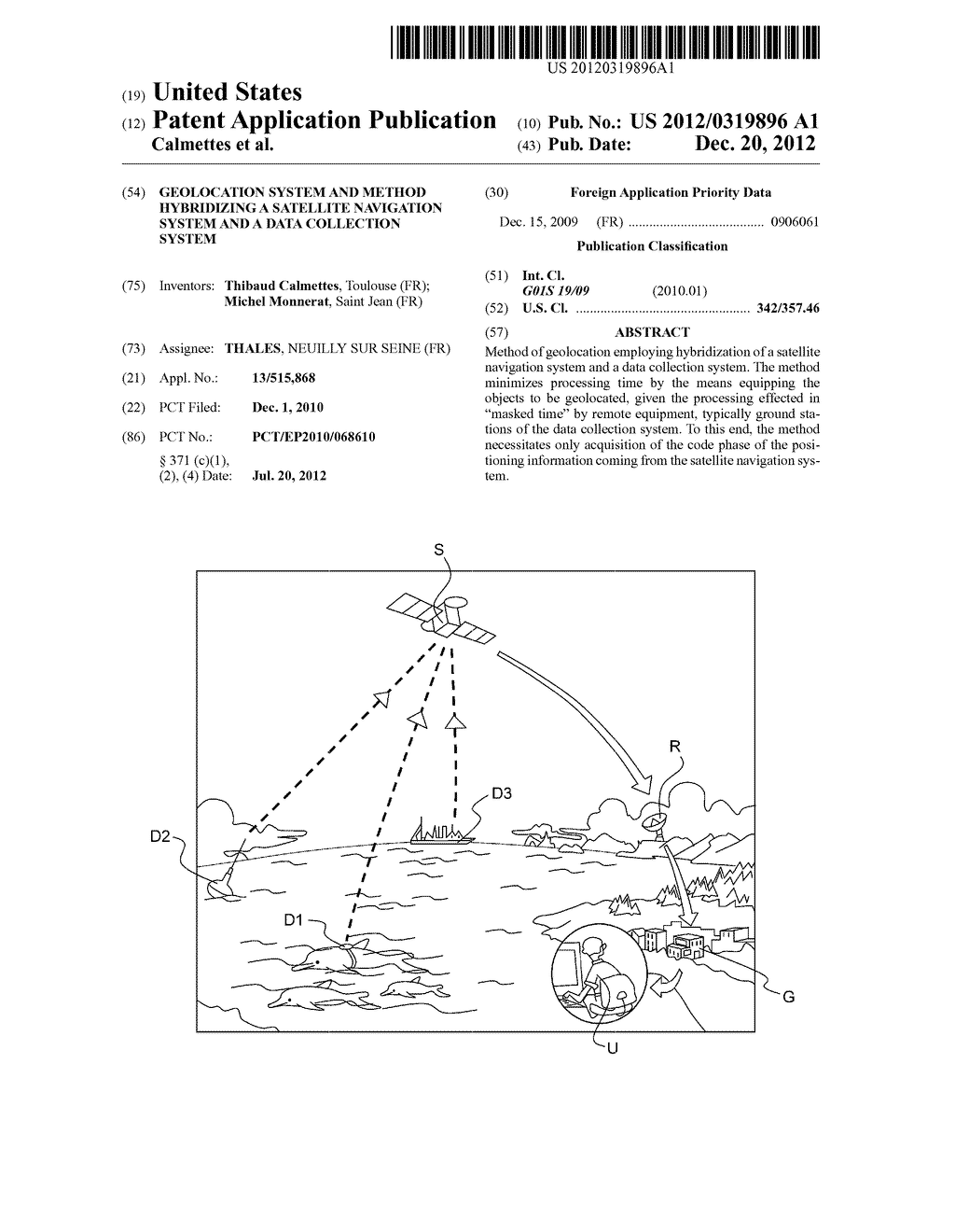 GEOLOCATION SYSTEM AND METHOD HYBRIDIZING A SATELLITE NAVIGATION SYSTEM     AND A DATA COLLECTION SYSTEM - diagram, schematic, and image 01