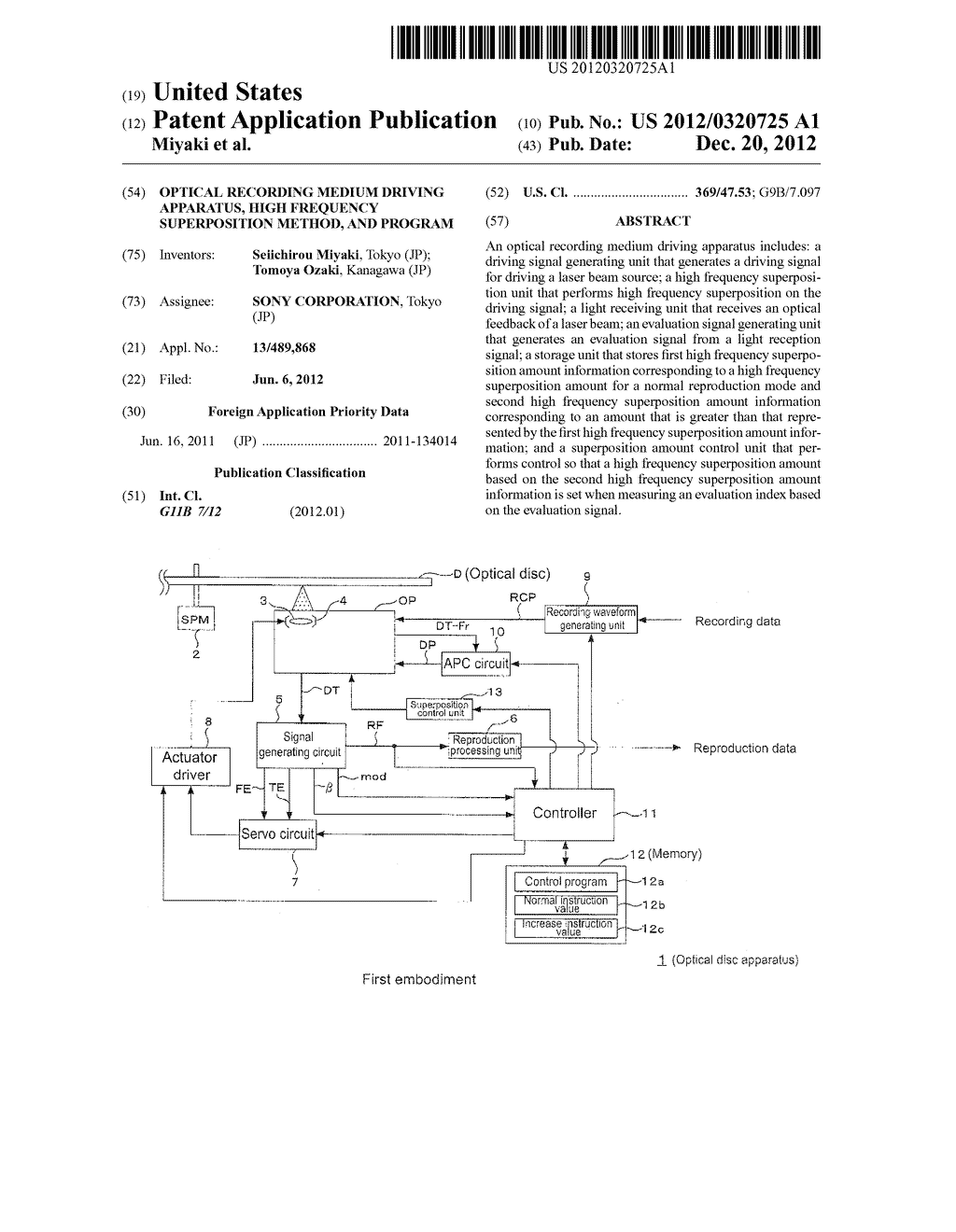 OPTICAL RECORDING MEDIUM DRIVING APPARATUS, HIGH FREQUENCY SUPERPOSITION     METHOD, AND PROGRAM - diagram, schematic, and image 01