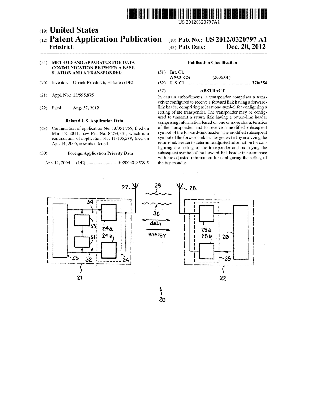 Method and Apparatus for Data Communication Between a Base Station and a     Transponder - diagram, schematic, and image 01