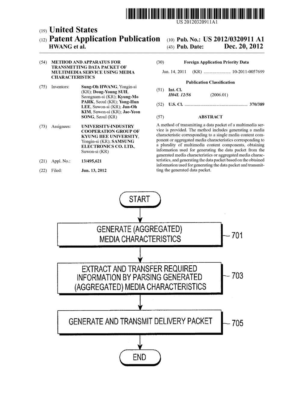 METHOD AND APPARATUS FOR TRANSMITTING DATA PACKET OF MULTIMEDIA SERVICE     USING MEDIA CHARACTERISTICS - diagram, schematic, and image 01