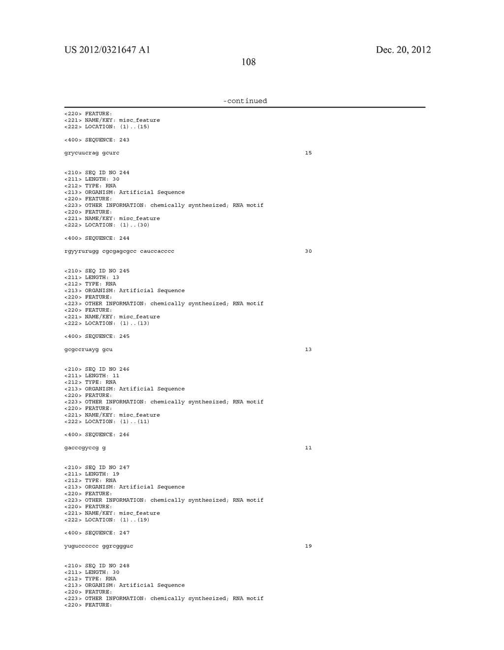 STRUCTURED RNA MOTIFS AND COMPOUNDS AND METHODS FOR THEIR USE - diagram, schematic, and image 240