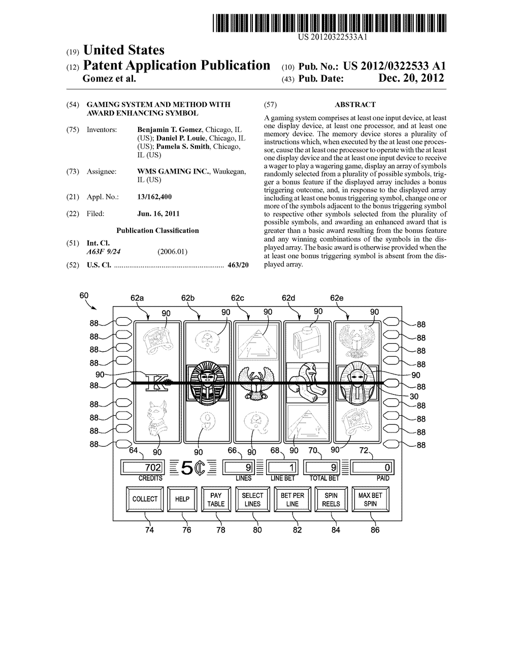 GAMING SYSTEM AND METHOD WITH AWARD ENHANCING SYMBOL - diagram, schematic, and image 01