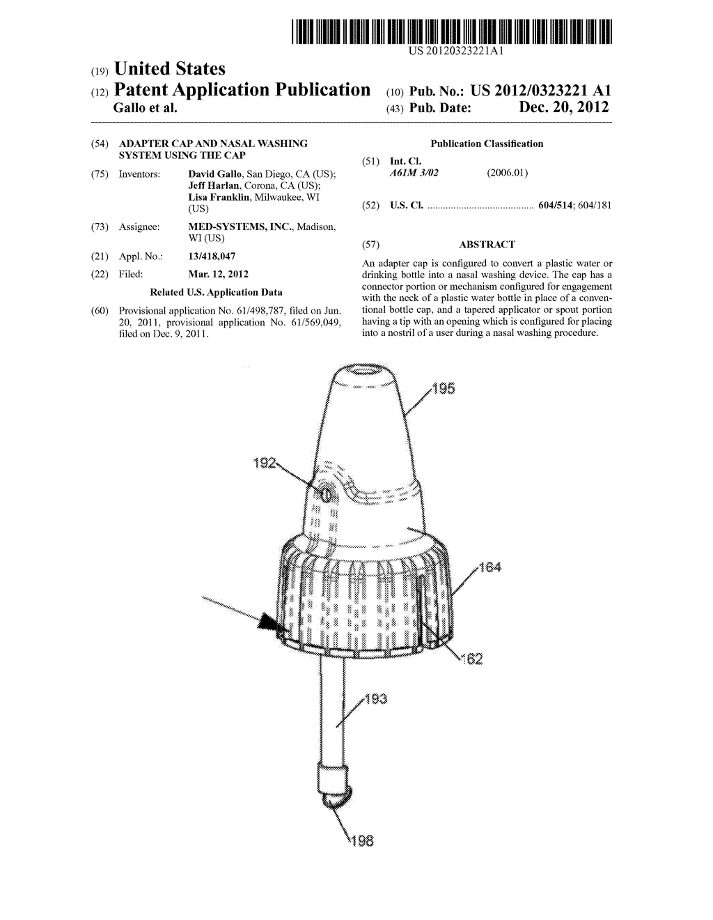 Adapter Cap and Nasal Washing System Using the Cap - diagram, schematic, and image 01