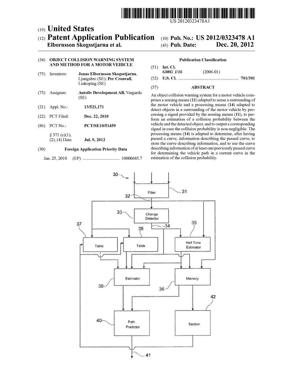 Object Collision Warning System and Method for a Motor Vehicle - diagram, schematic, and image 01