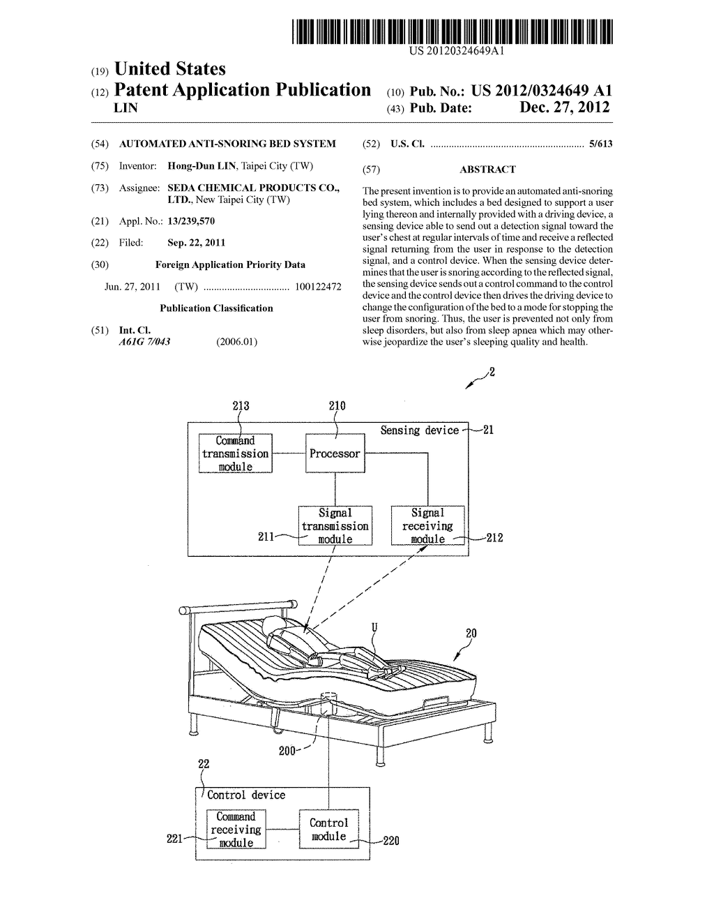 AUTOMATED ANTI-SNORING BED SYSTEM - diagram, schematic, and image 01