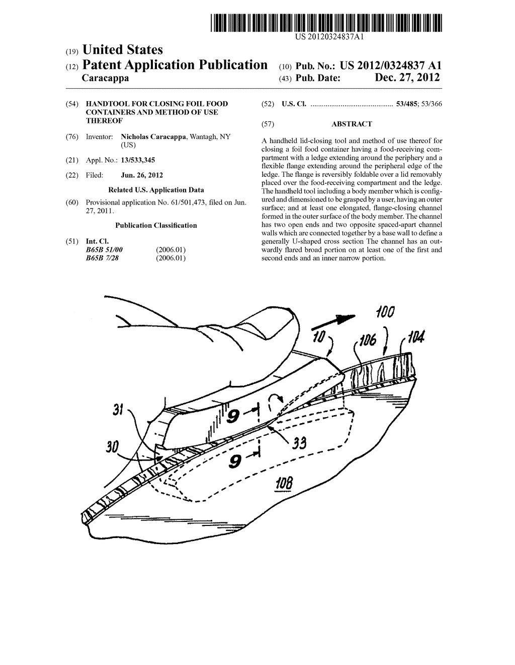 HANDTOOL FOR CLOSING FOIL FOOD CONTAINERS AND METHOD OF USE THEREOF - diagram, schematic, and image 01