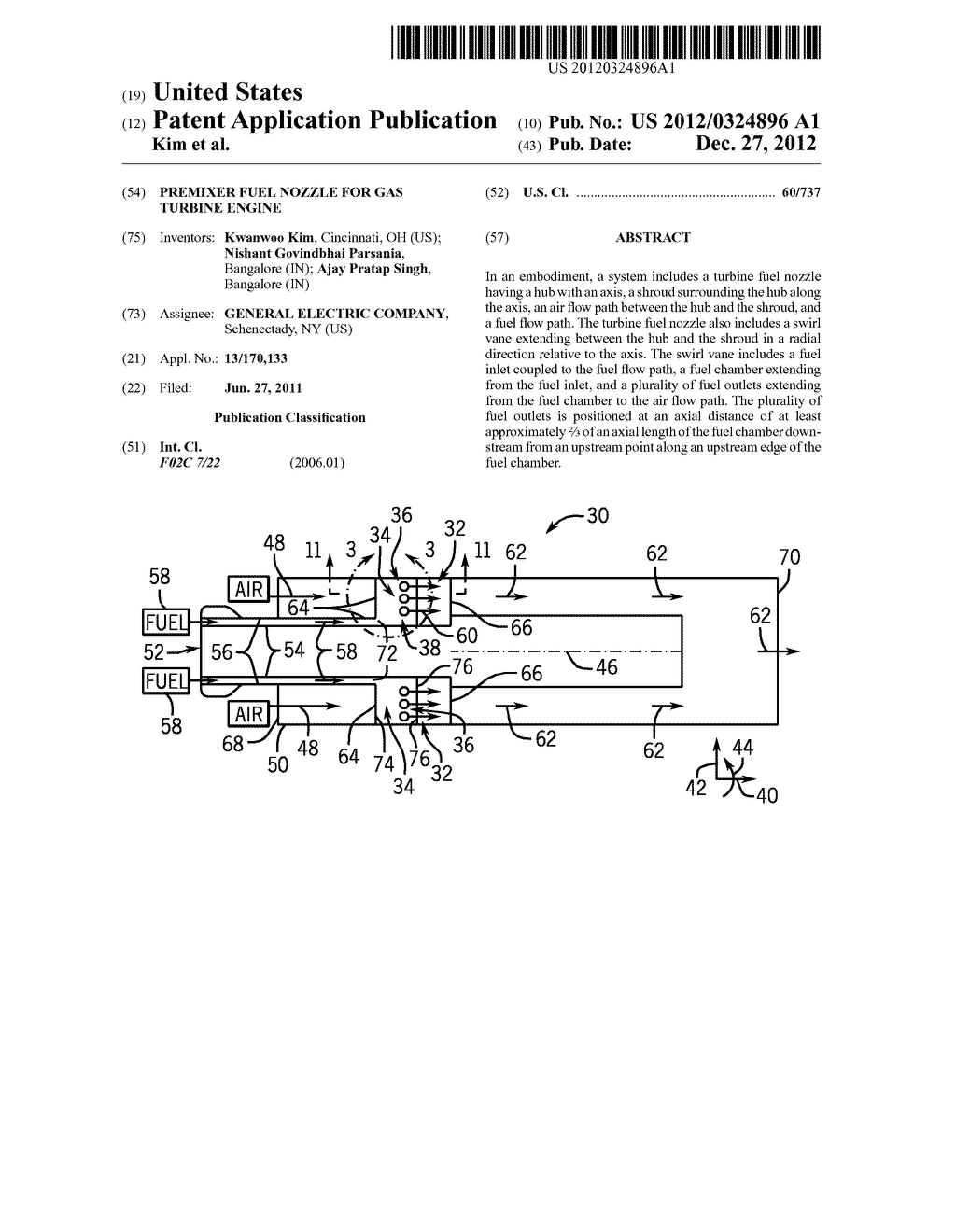 PREMIXER FUEL NOZZLE FOR GAS TURBINE ENGINE - diagram, schematic, and image 01