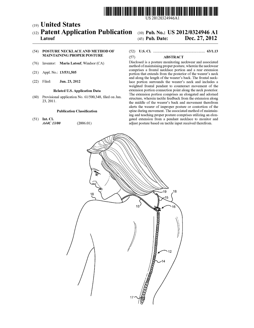 Posture Necklace and Method of Maintaining Proper Posture - diagram, schematic, and image 01