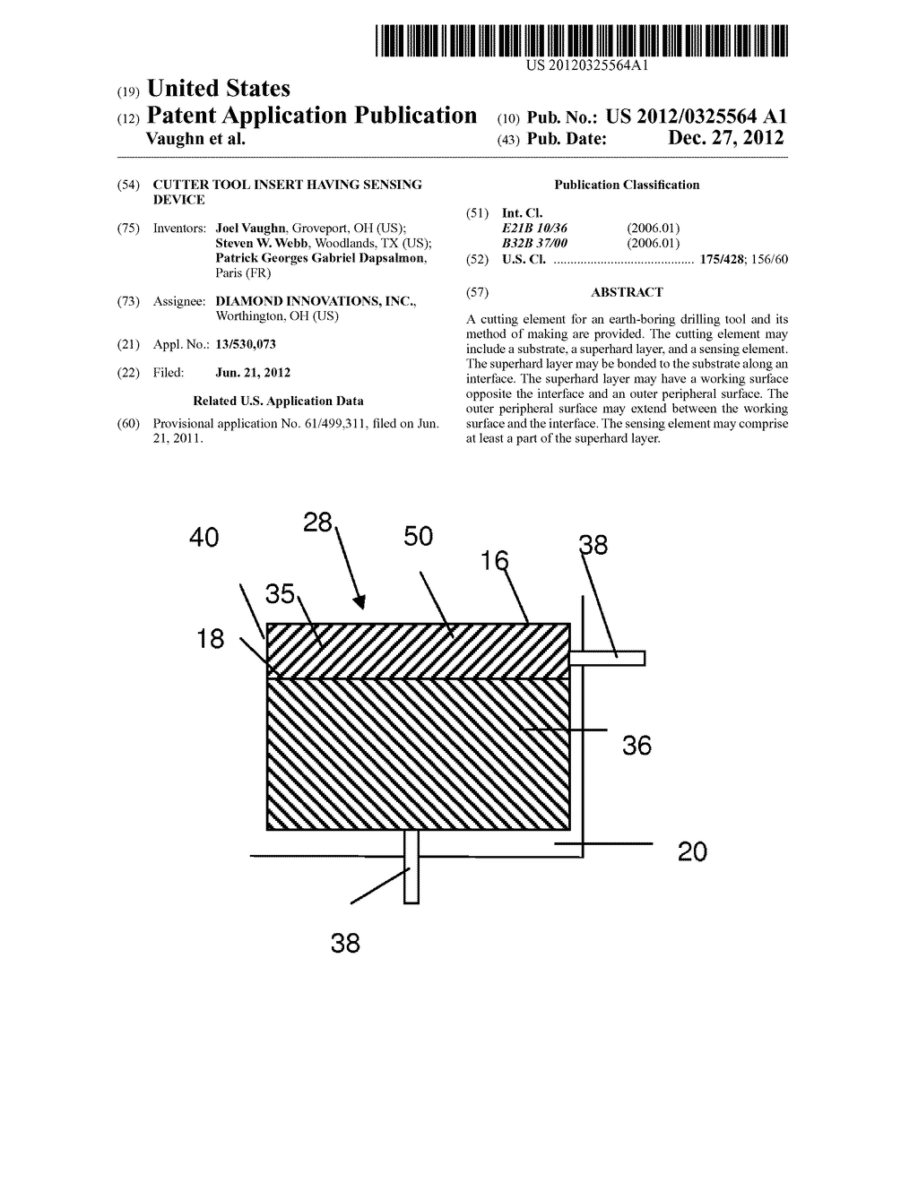 CUTTER TOOL INSERT HAVING SENSING DEVICE - diagram, schematic, and image 01