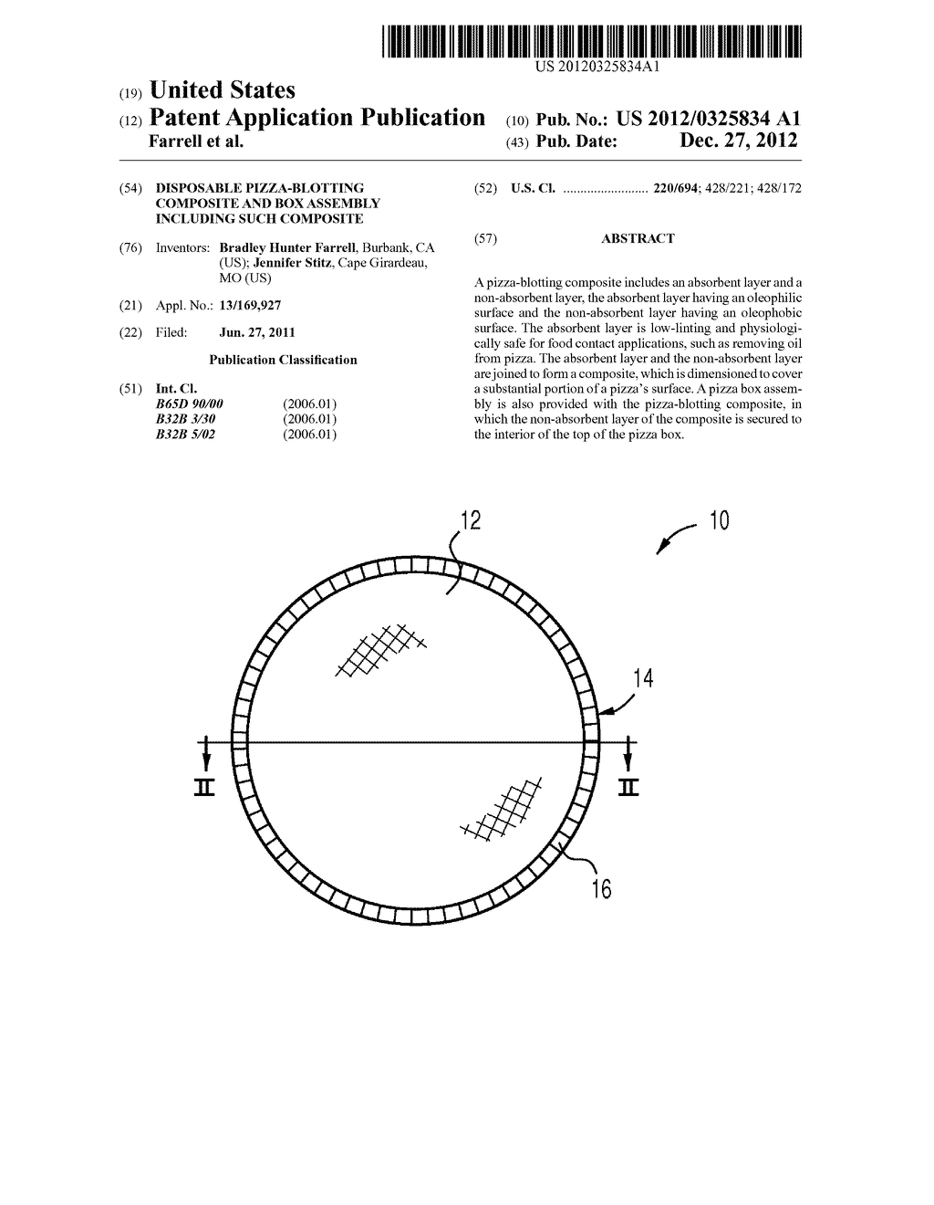 DISPOSABLE PIZZA-BLOTTING COMPOSITE AND BOX ASSEMBLY INCLUDING SUCH     COMPOSITE - diagram, schematic, and image 01