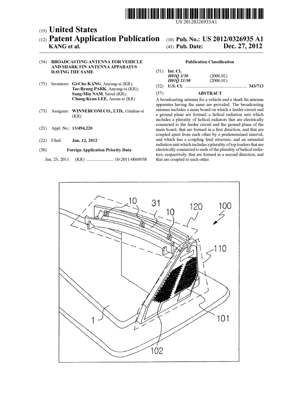 BROADCASTING ANTENNA FOR VEHICLE AND SHARK FIN ANTENNA APPARATUS HAVING     THE SAME - diagram, schematic, and image 01