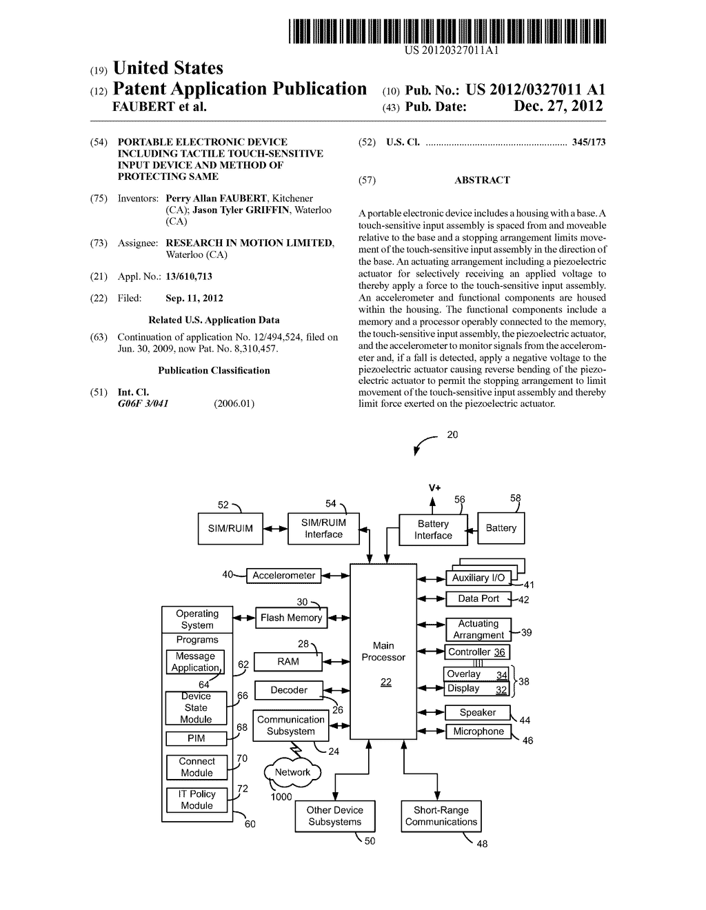 PORTABLE ELECTRONIC DEVICE INCLUDING TACTILE TOUCH-SENSITIVE INPUT DEVICE     AND METHOD OF PROTECTING SAME - diagram, schematic, and image 01