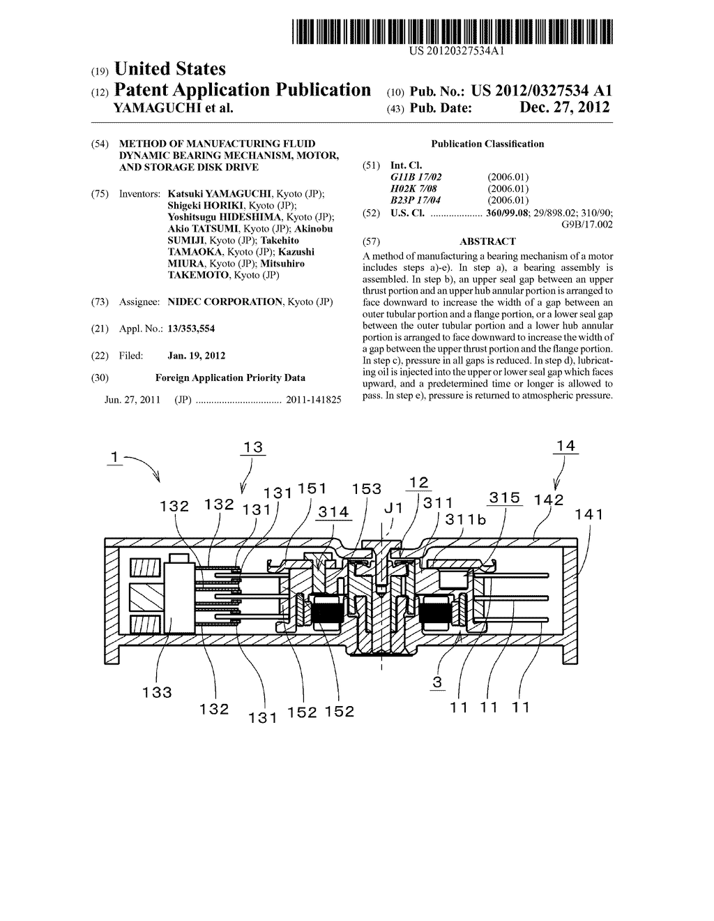 METHOD OF MANUFACTURING FLUID DYNAMIC BEARING MECHANISM, MOTOR, AND     STORAGE DISK DRIVE - diagram, schematic, and image 01