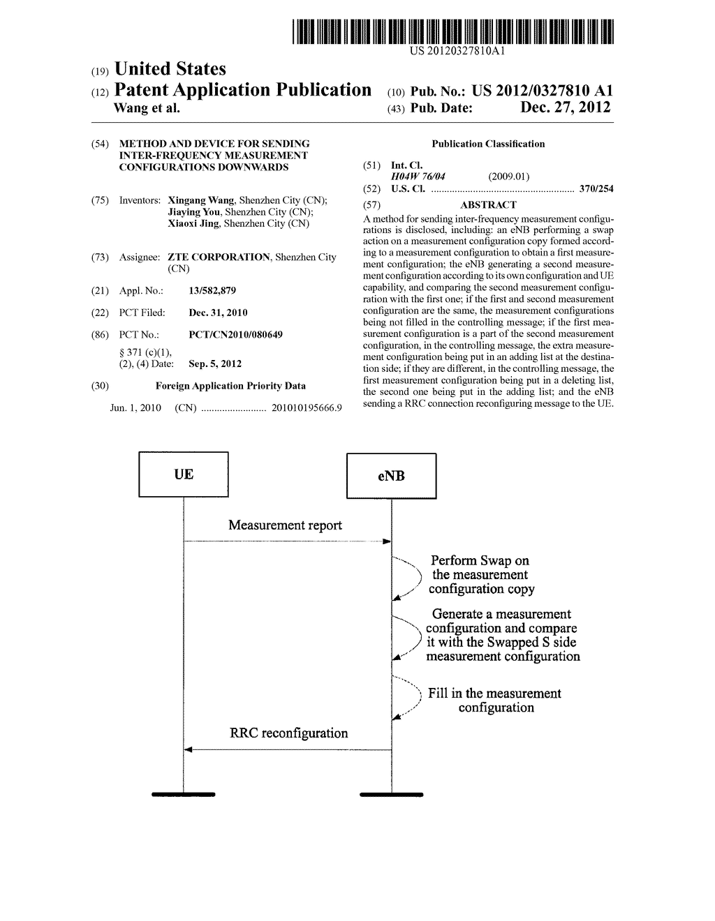 METHOD AND DEVICE FOR SENDING INTER-FREQUENCY MEASUREMENT CONFIGURATIONS     DOWNWARDS - diagram, schematic, and image 01