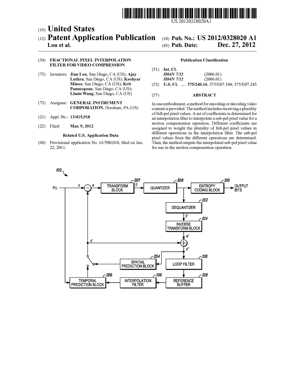 FRACTIONAL PIXEL INTERPOLATION FILTER FOR VIDEO COMPRESSION - diagram, schematic, and image 01