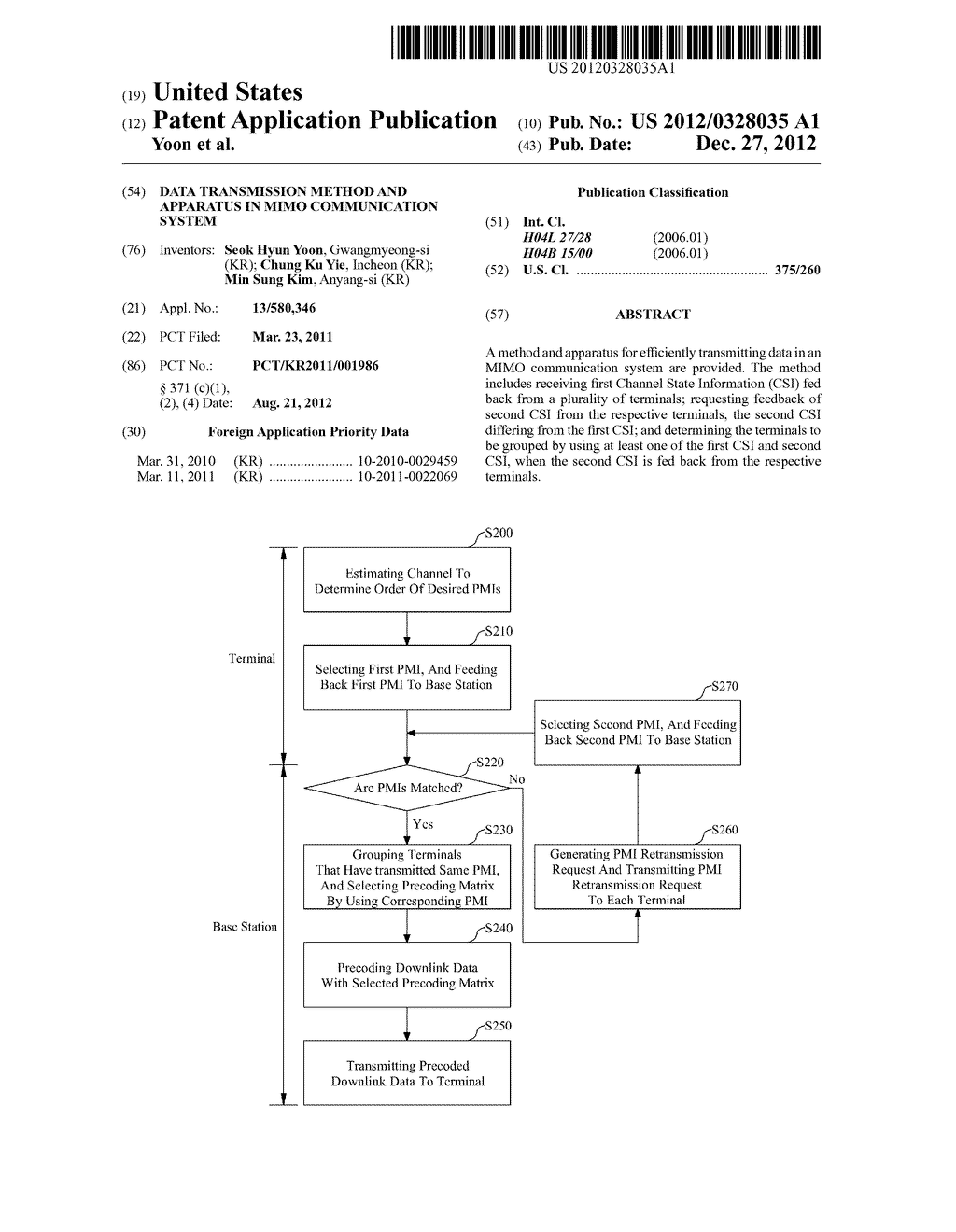 DATA TRANSMISSION METHOD AND APPARATUS IN MIMO COMMUNICATION SYSTEM - diagram, schematic, and image 01