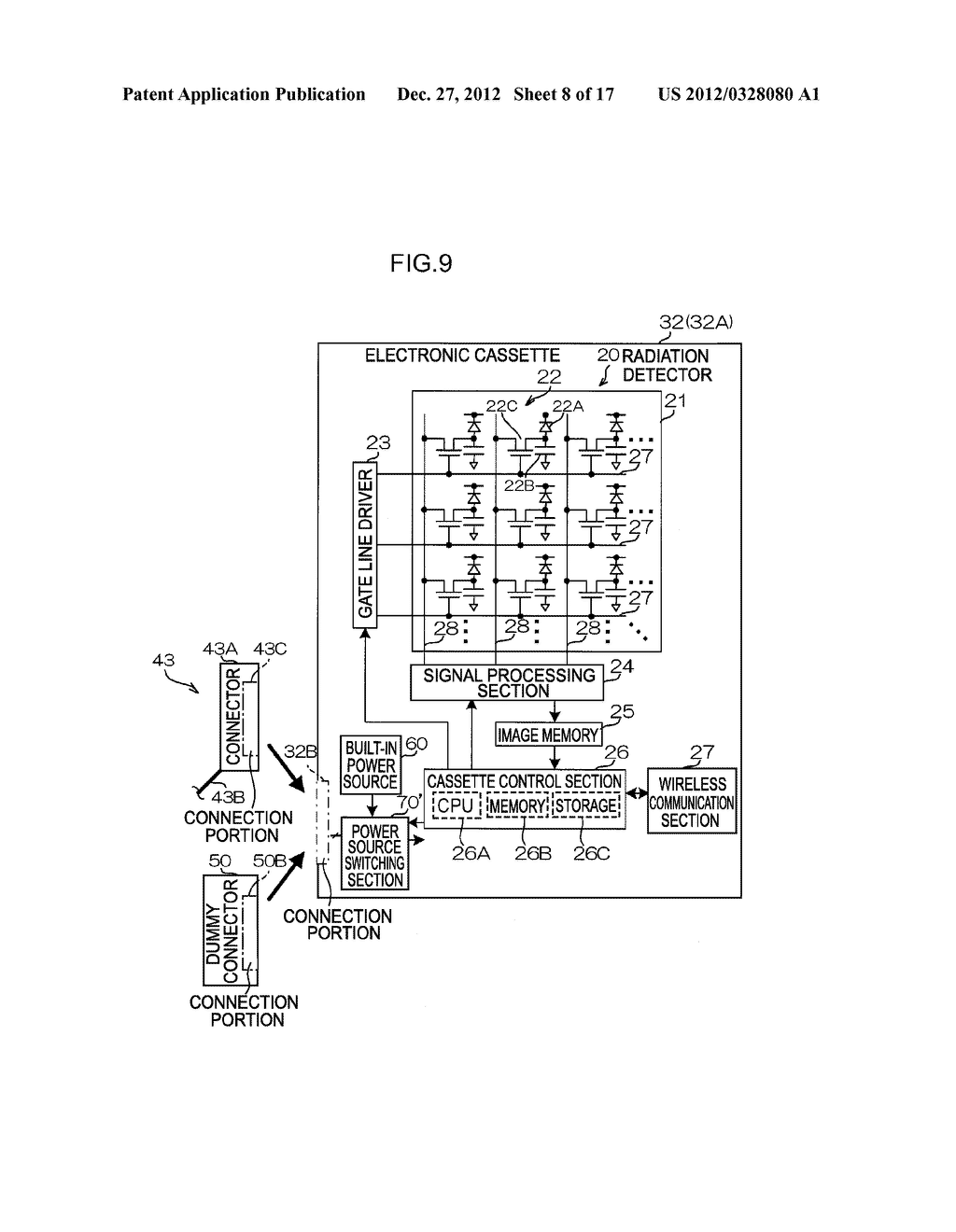 RADIOGRAPHIC IMAGING SYSTEM, CONNECTING MEMBER, RADIOGRAPHIC IMAGING     DEVICE, POWER SOURCE SUPPLY SWITCHING METHOD AND COMPUTER READABLE MEDIUM     STORING A PROGRAM - diagram, schematic, and image 09