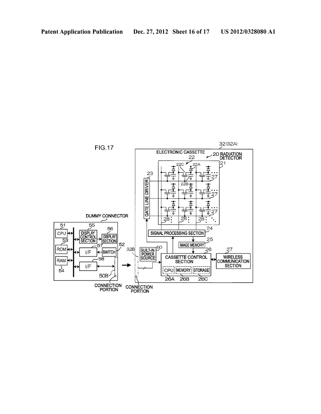 RADIOGRAPHIC IMAGING SYSTEM, CONNECTING MEMBER, RADIOGRAPHIC IMAGING     DEVICE, POWER SOURCE SUPPLY SWITCHING METHOD AND COMPUTER READABLE MEDIUM     STORING A PROGRAM - diagram, schematic, and image 17