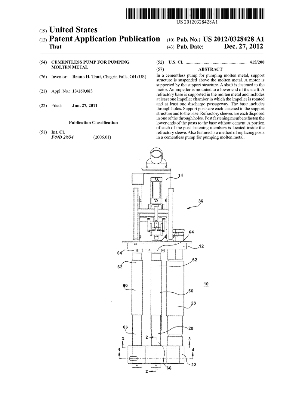 CEMENTLESS PUMP FOR PUMPING MOLTEN METAL - diagram, schematic, and image 01