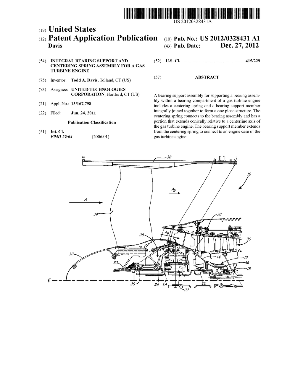 INTEGRAL BEARING SUPPORT AND CENTERING SPRING ASSEMBLY FOR A GAS TURBINE     ENGINE - diagram, schematic, and image 01