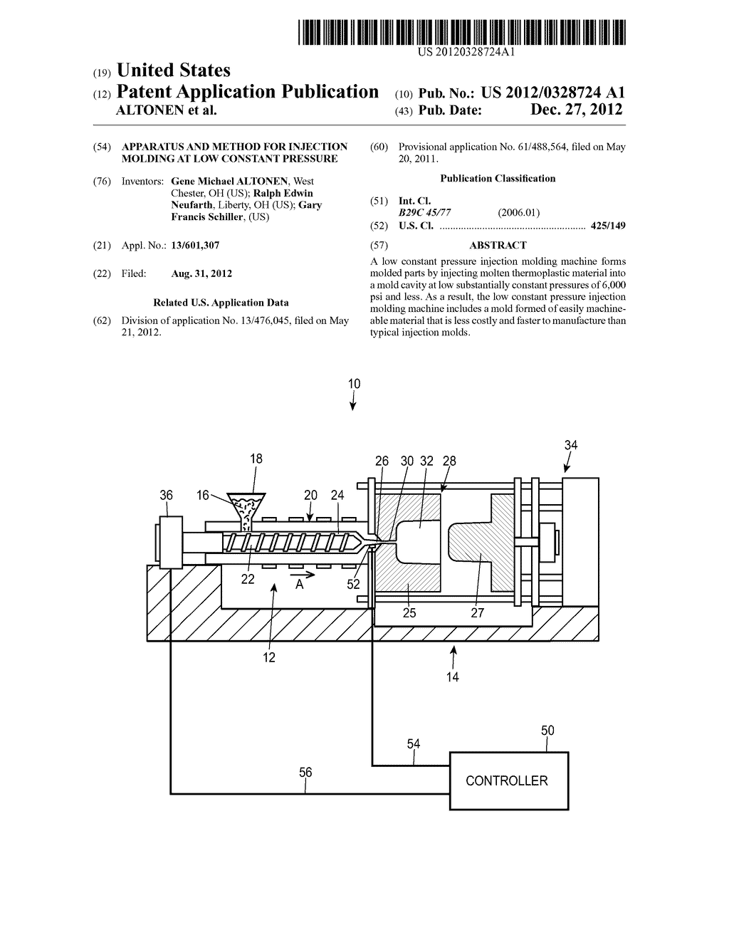 Apparatus and Method for Injection Molding at Low Constant Pressure - diagram, schematic, and image 01