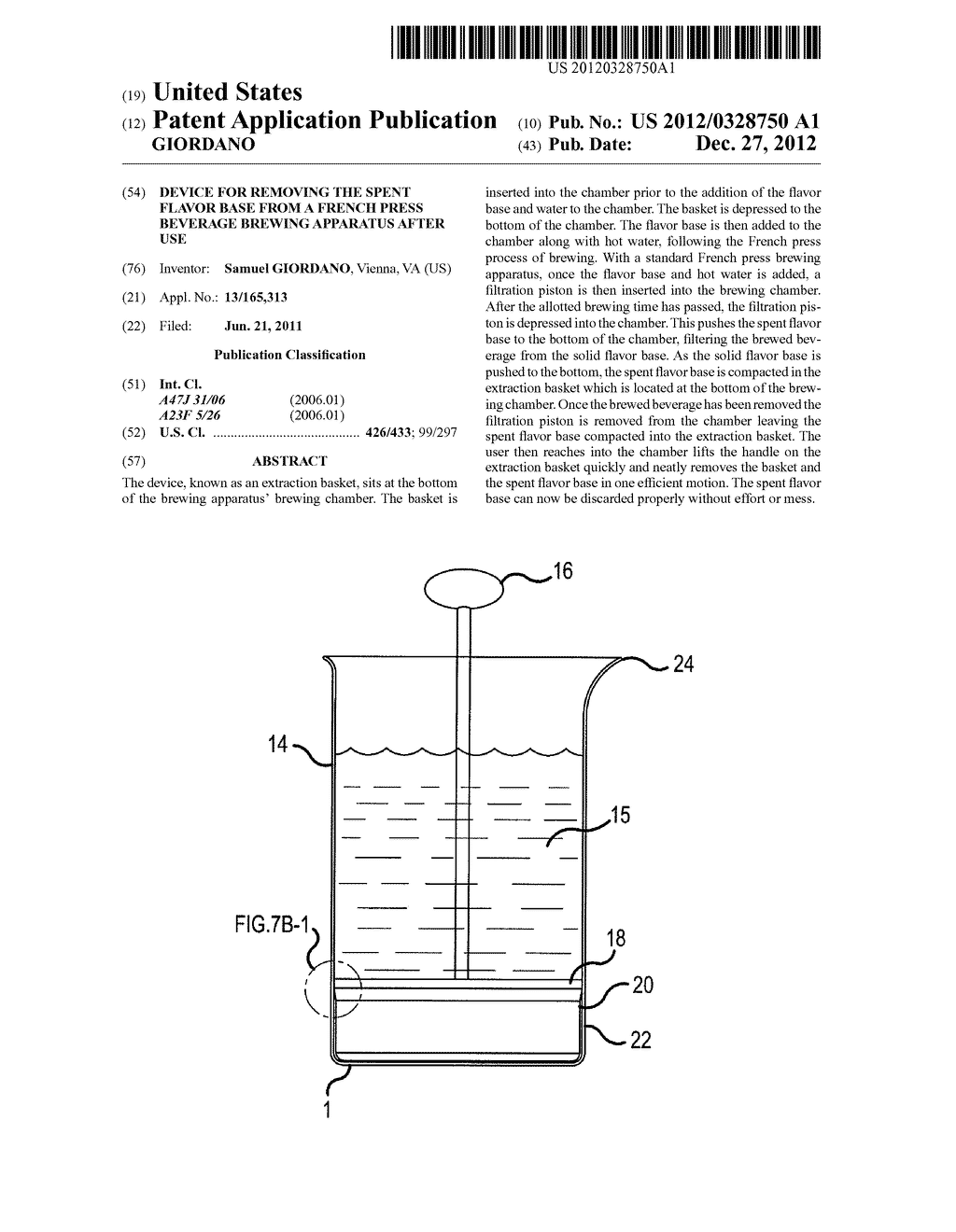 DEVICE FOR REMOVING THE SPENT FLAVOR BASE FROM A FRENCH PRESS BEVERAGE     BREWING APPARATUS AFTER USE - diagram, schematic, and image 01