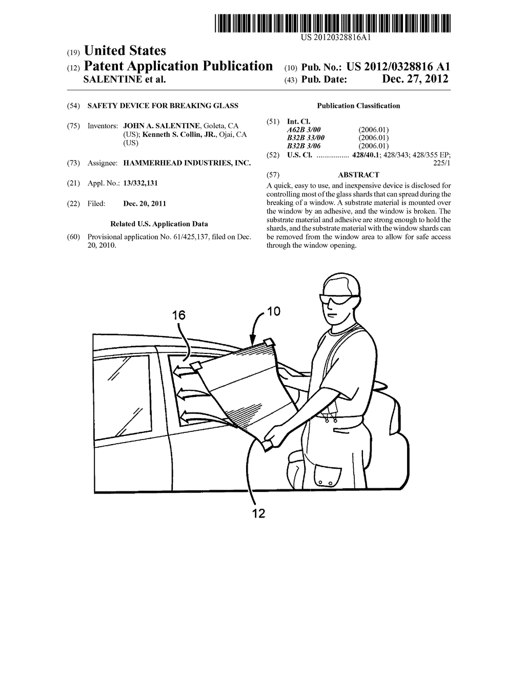 SAFETY DEVICE FOR BREAKING GLASS - diagram, schematic, and image 01