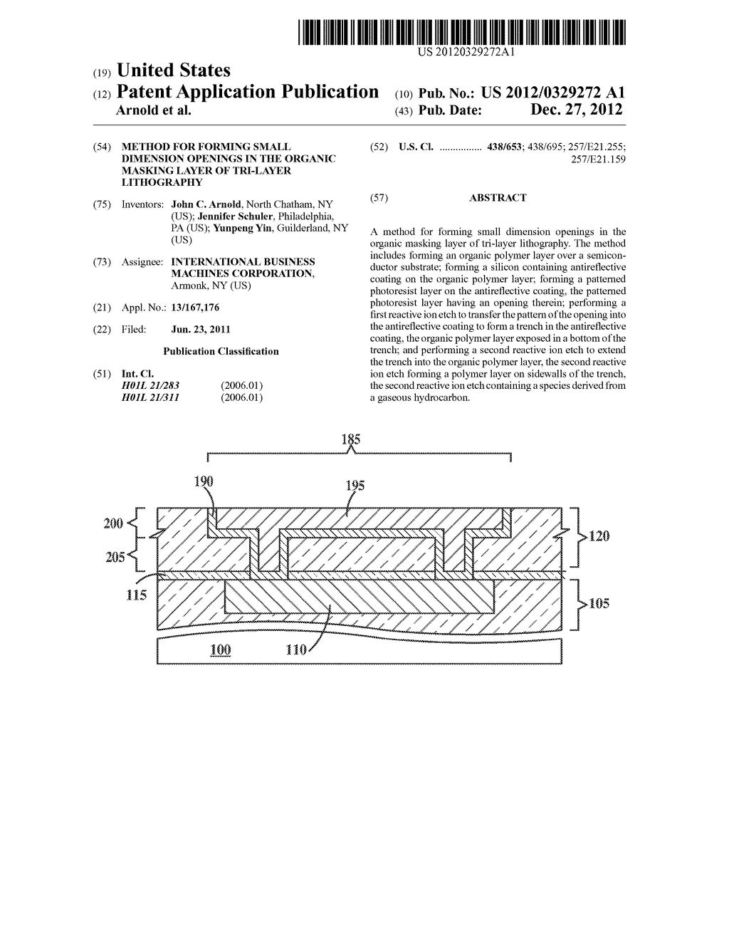 METHOD FOR FORMING SMALL DIMENSION OPENINGS IN THE ORGANIC MASKING LAYER     OF TRI-LAYER LITHOGRAPHY - diagram, schematic, and image 01