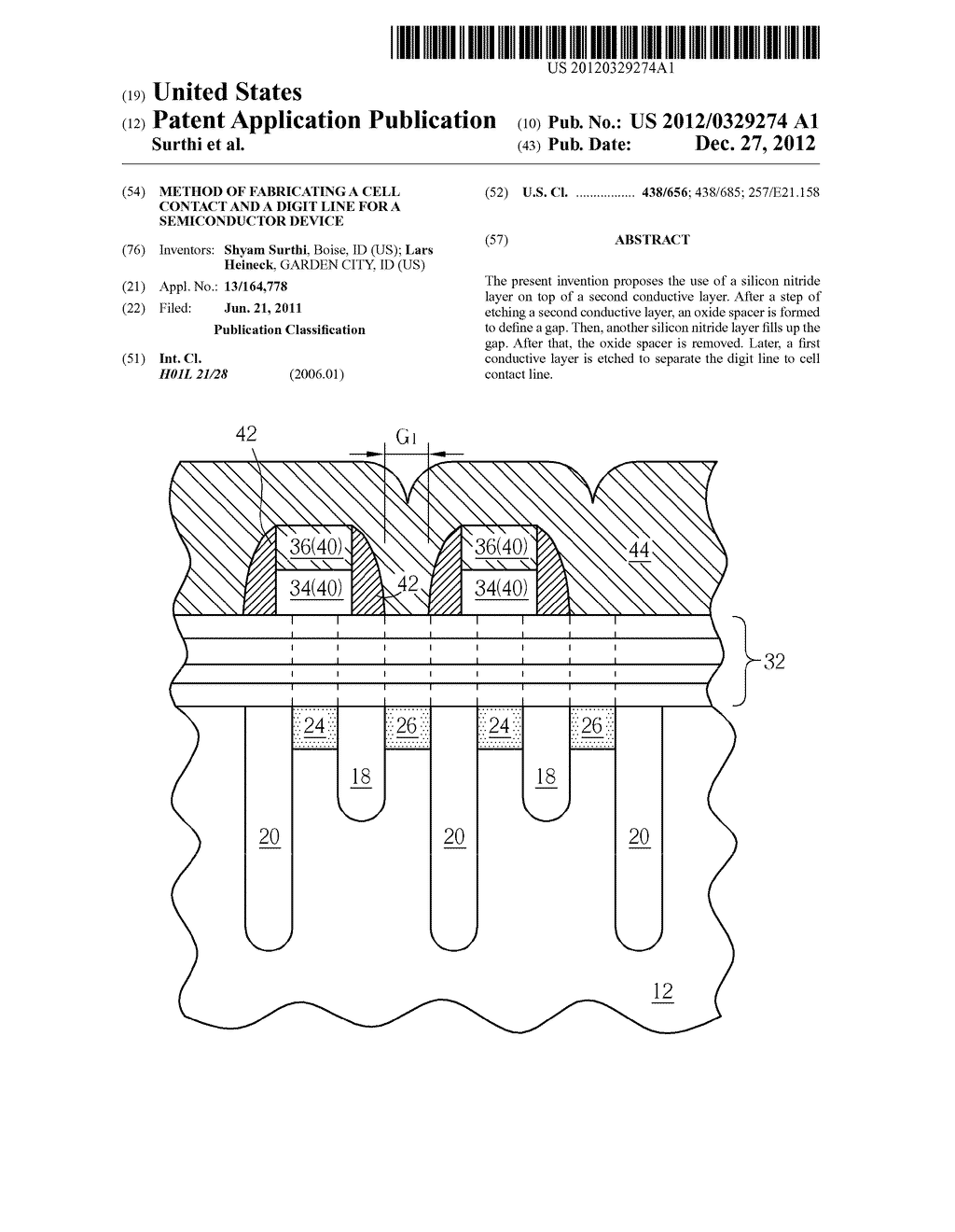 METHOD OF FABRICATING A CELL CONTACT AND A DIGIT LINE FOR A SEMICONDUCTOR     DEVICE - diagram, schematic, and image 01