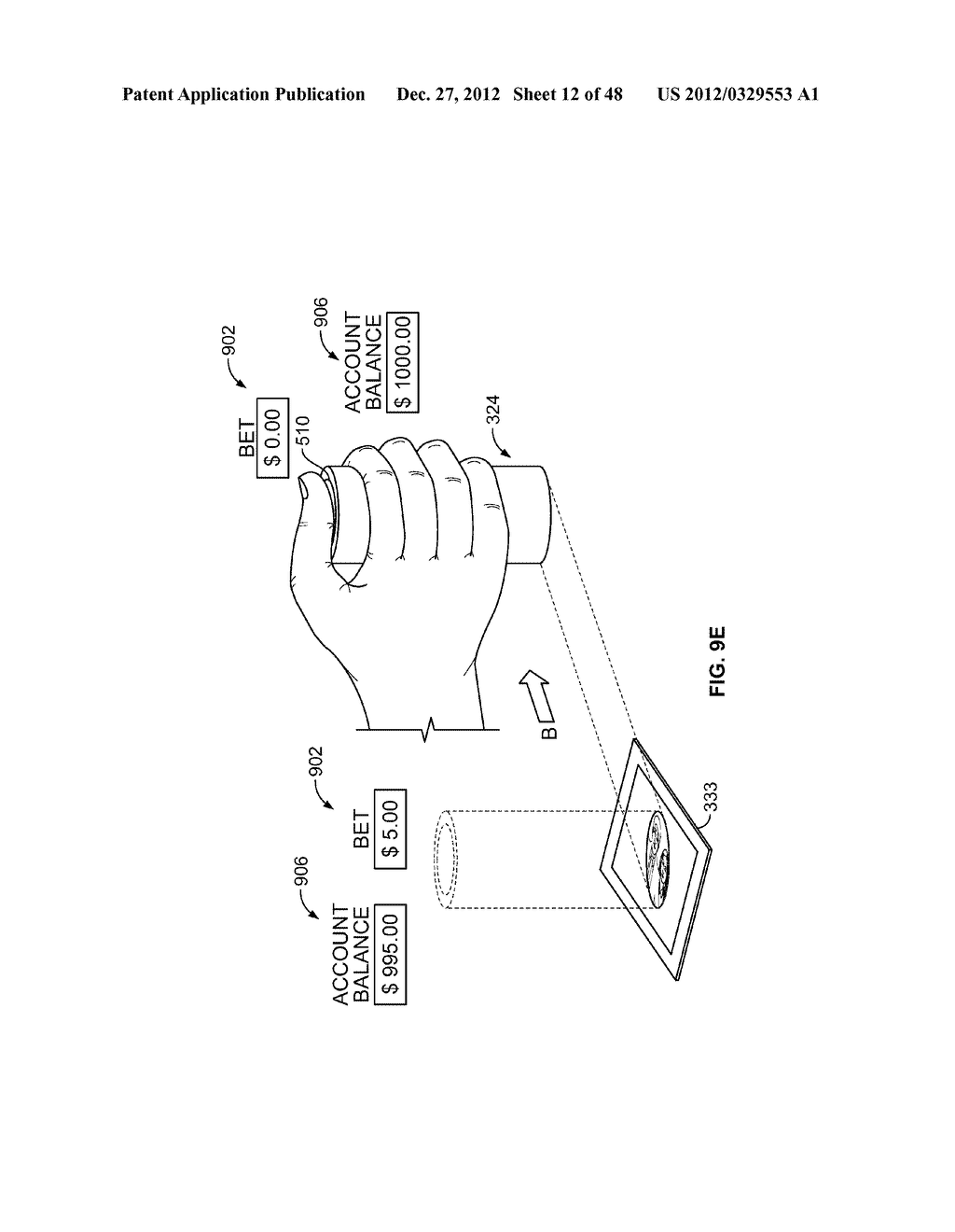 Methods of Receiving Electronic Wagers in a Wagering Game Via a Handheld     Electronic Wager Input Device - diagram, schematic, and image 13